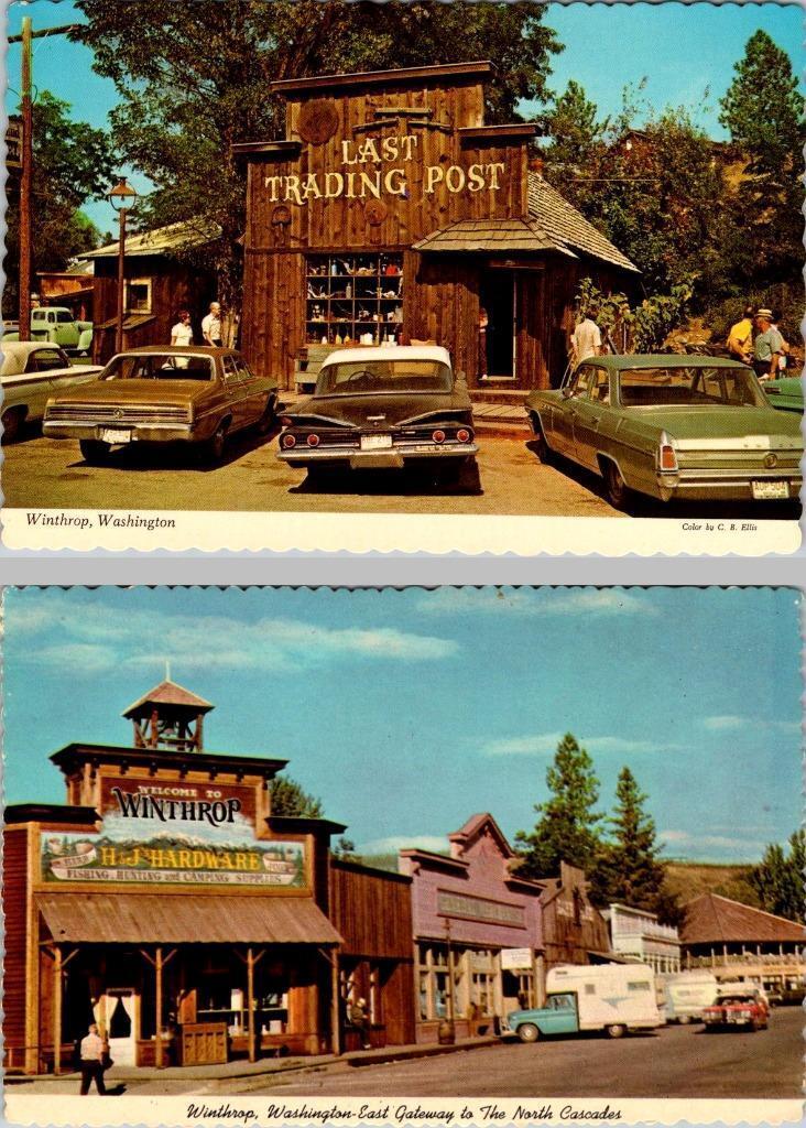 2~4X6 Postcards Winthrop, WA Washington  LAST TRADING POST & STREET SCENE~H&J\'s
