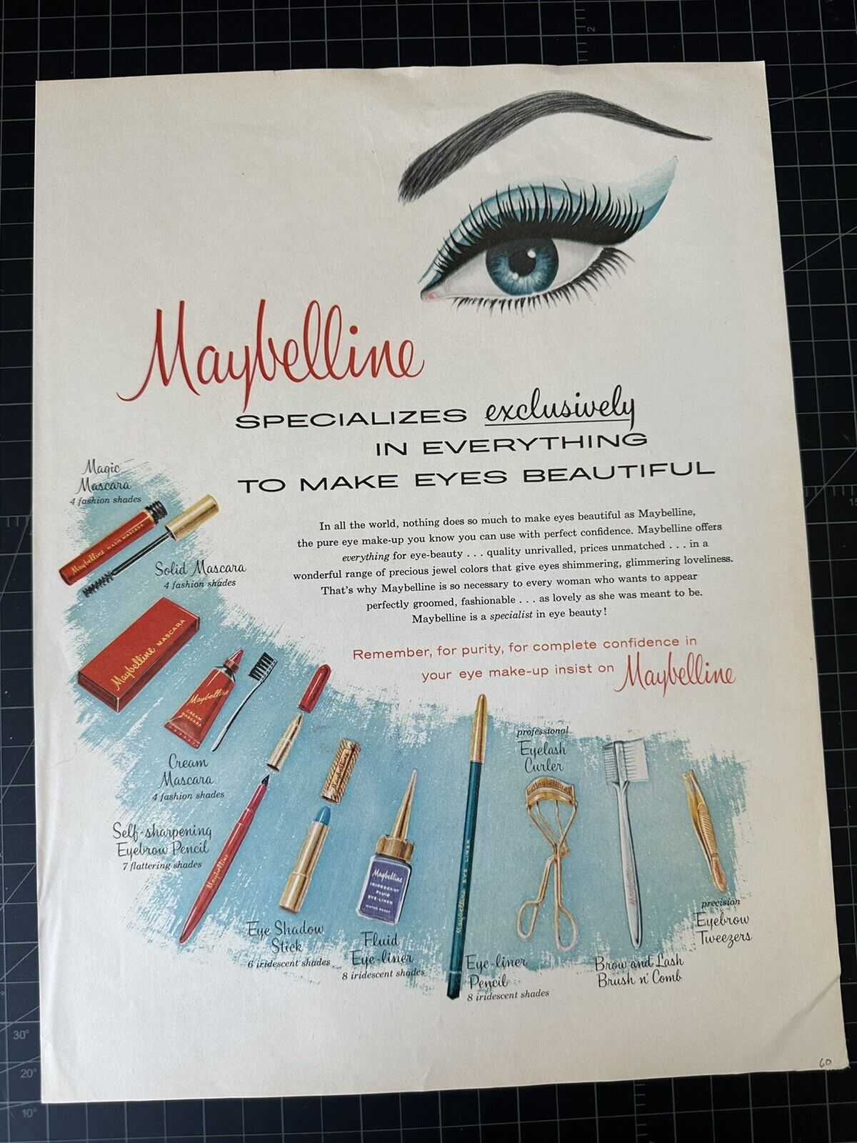 Vintage 1960 Maybelline Cosmetics Print Ad