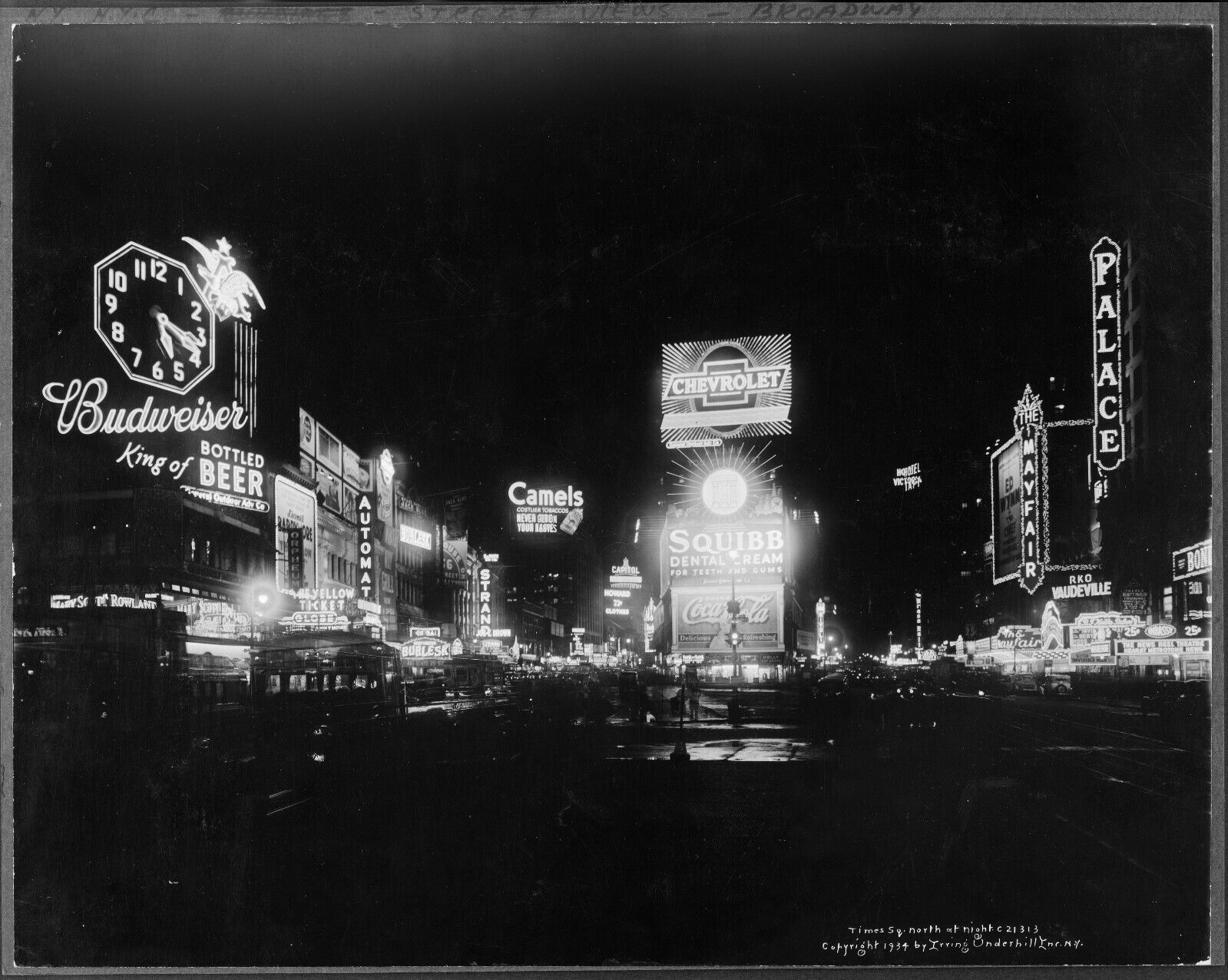 Old 8X10 Photo, 1930's Times Square north at night, New York City  2164u