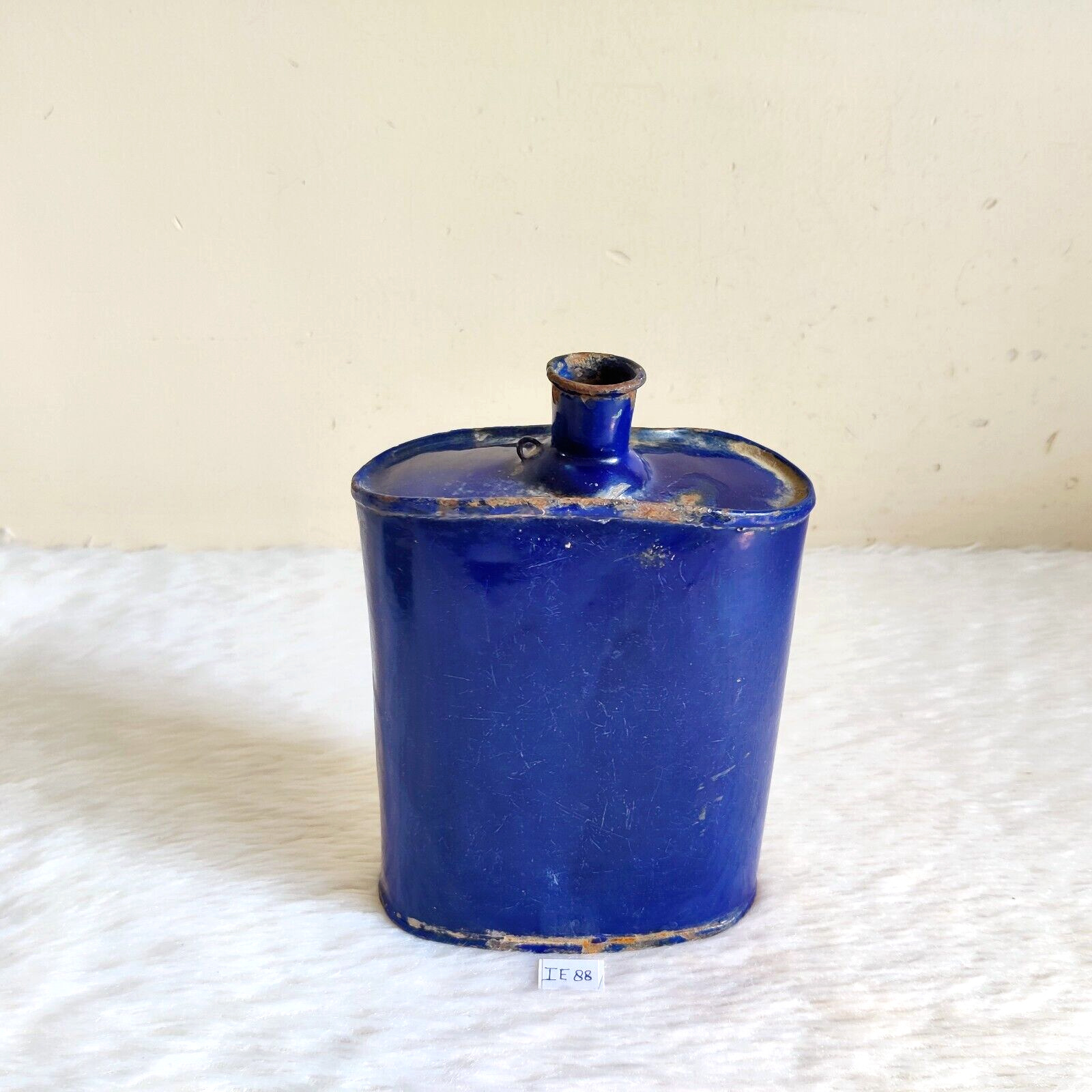 1981 Vintage Madras Iron Enamel Blue Bottle Old Decorative Collective IE88