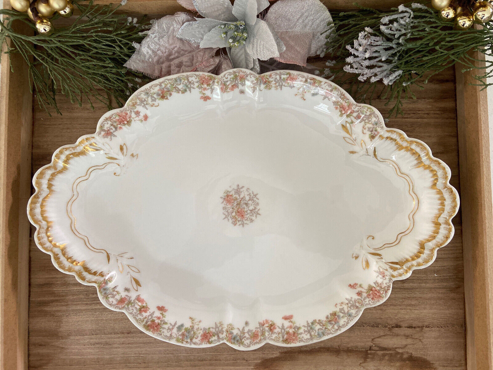 Haviland Limoges Floral Platter Serving Tray Dish France Antique 15”x10.25”