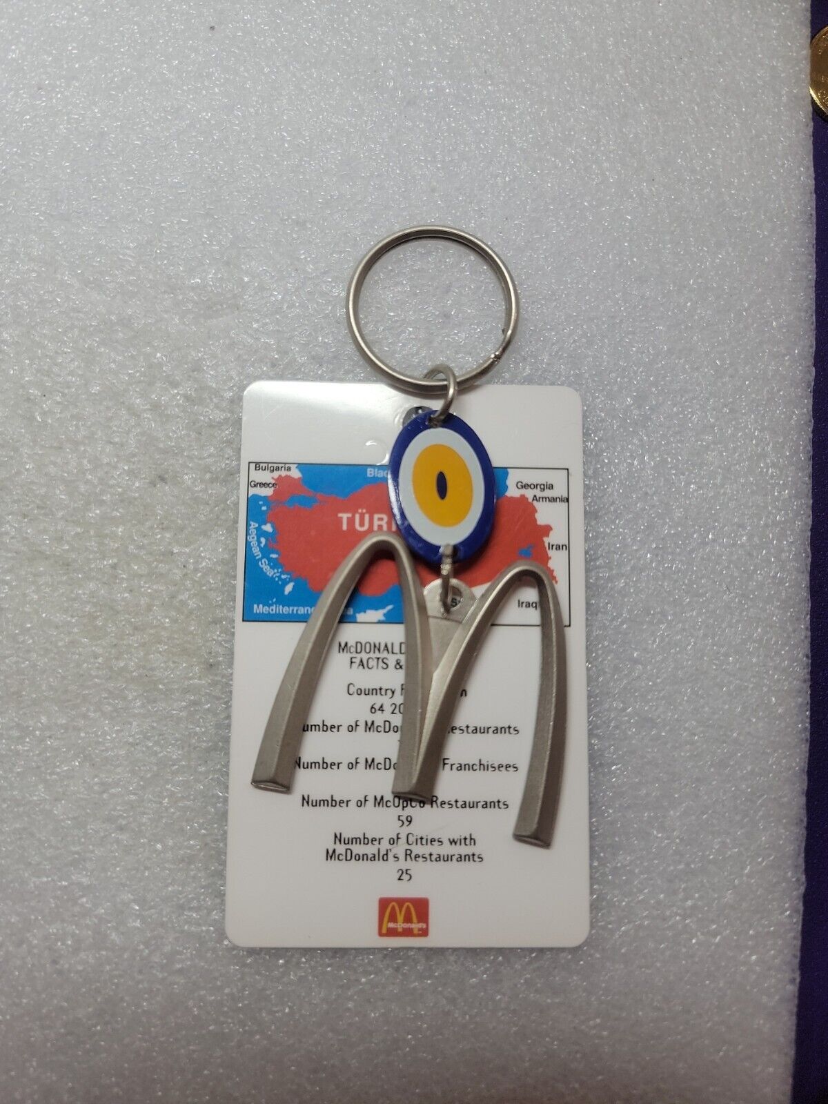 Rare Vintage McDonald’s Keychain Blue bead Turkey emblem arches Card