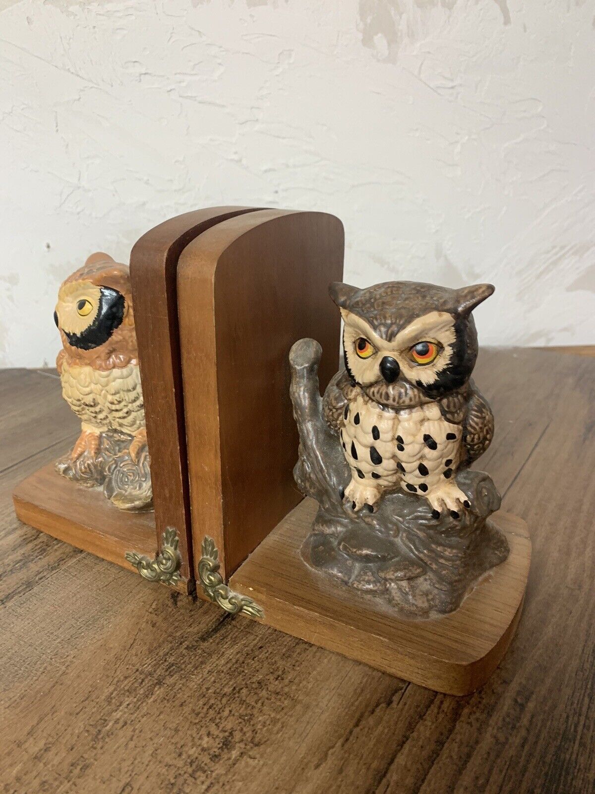 Vintage 1970s Enesco Ceramic Horned Owl Bookends