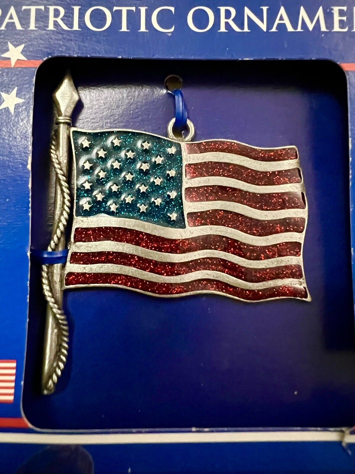 PROUD TO BE AN AMERICAN PATRIOTIC ORNAMENT. GENUINE PEWTER HAND ENAMELED NEW