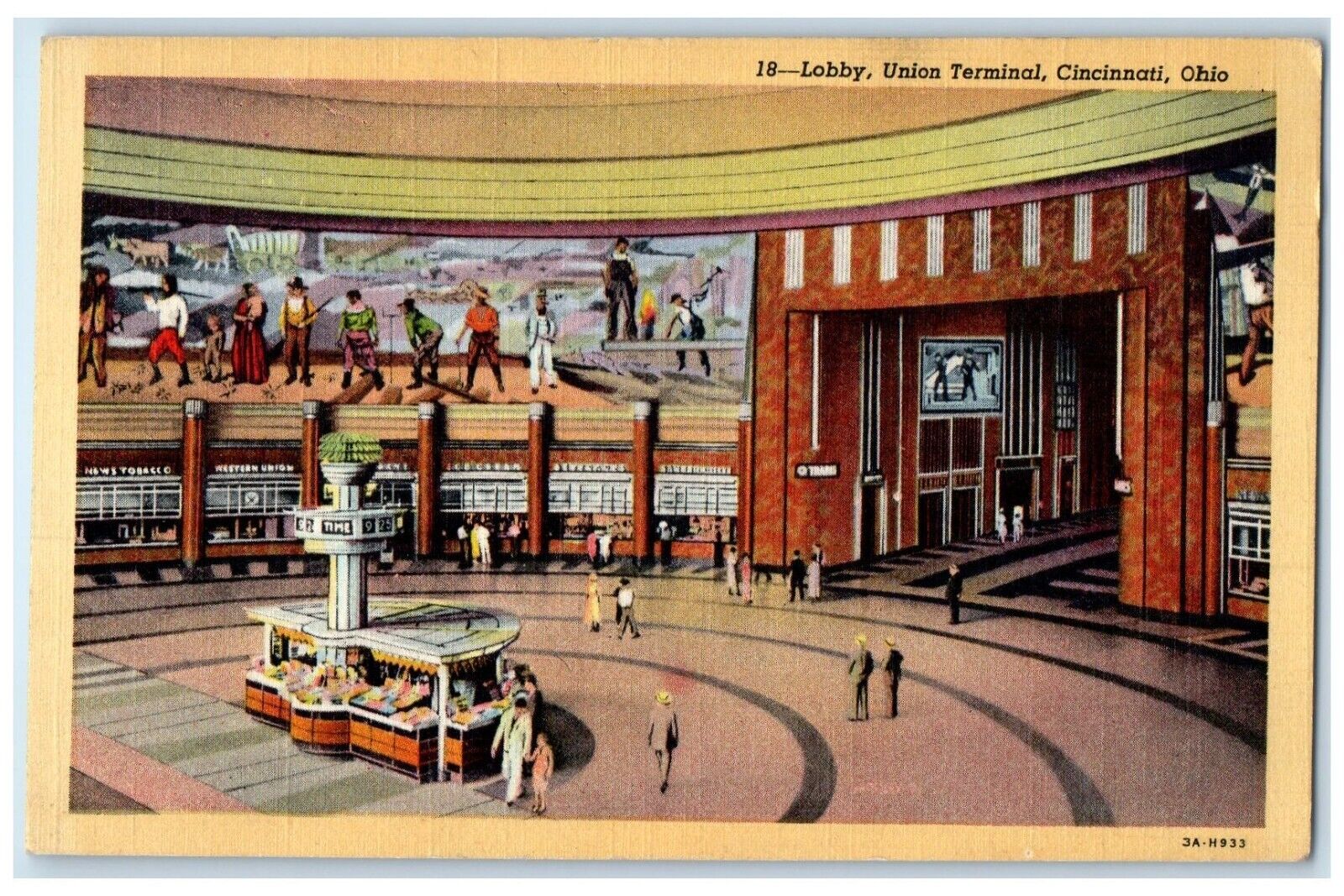 c1940\'s Lobby Union Terminal Interior View Cincinnati Ohio OH Vintage Postcard