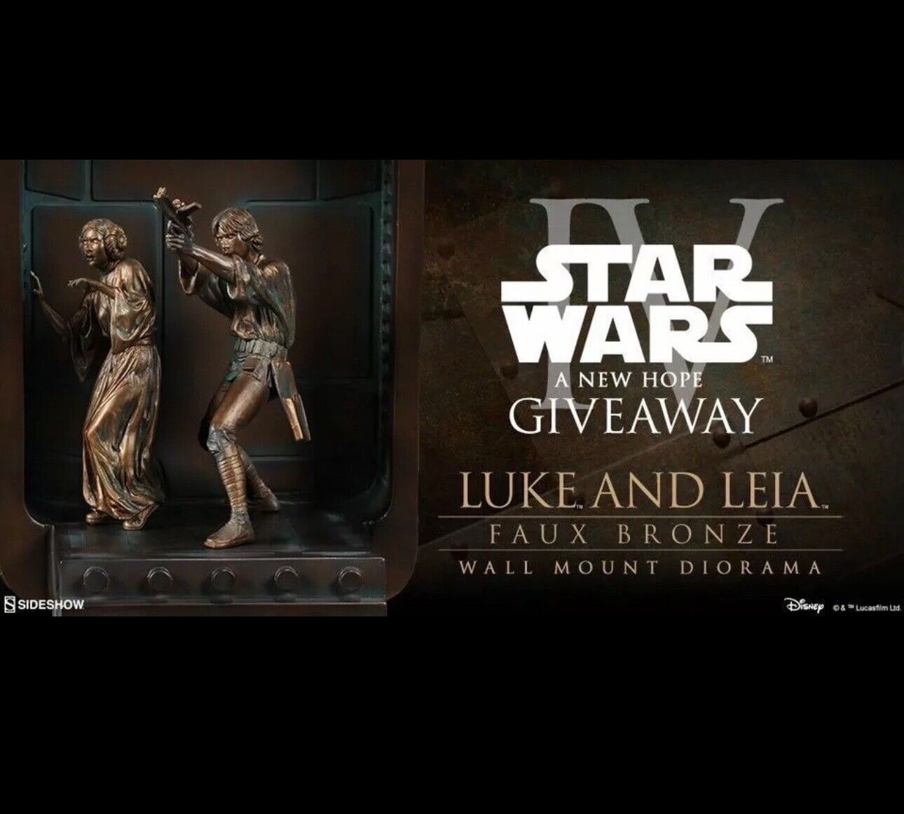 STAR WARS LUKE AND LEIA FAUX BRONZE SIDESHOW RARE ARCHIVE  DIORAMA SEALED NEW