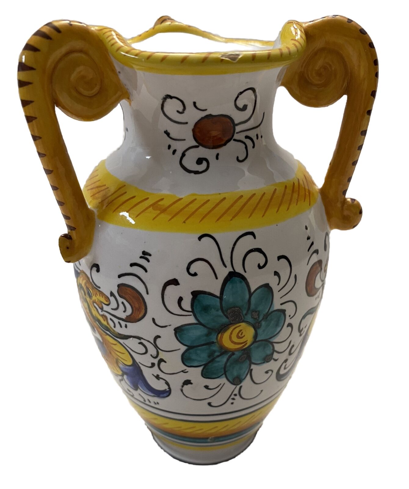 VTG DERUTA ITALIAN Pottery Dragon Flourishes Majolica Vase Hand Painted 6 INCH