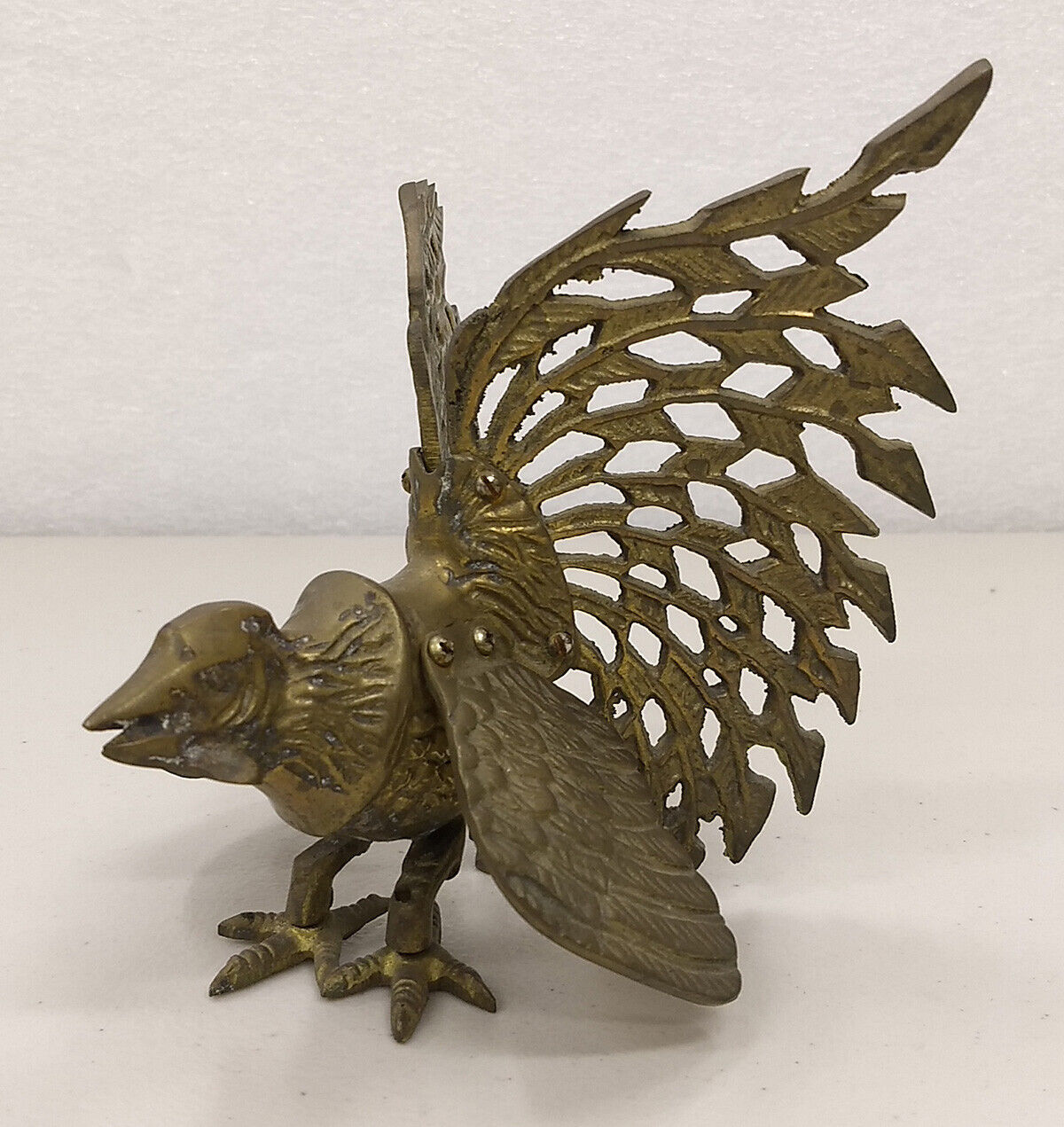 Vintage Brass Fighting Rooster Cock Statue Mid Century Figurine ~ Broken Wing