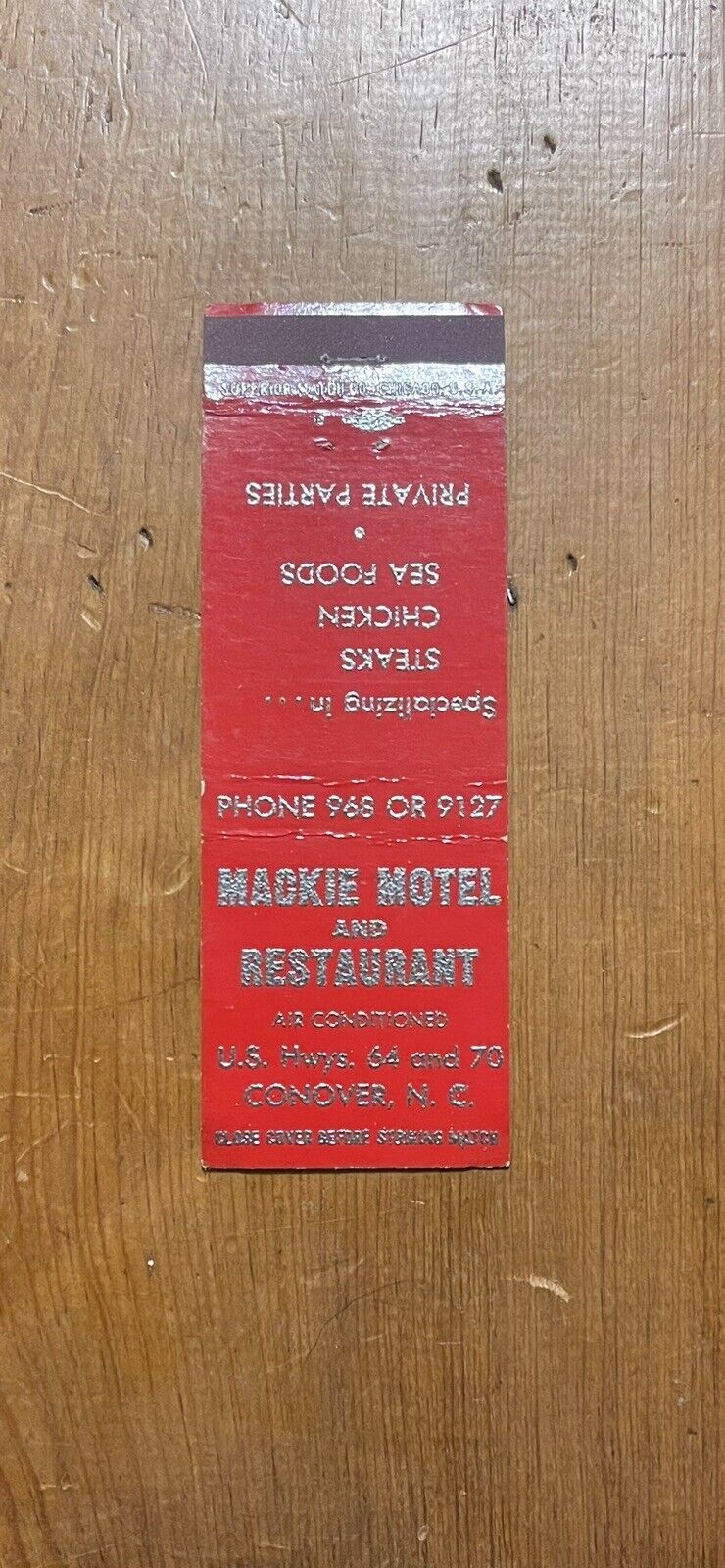 Mackie Motel And Restaurant Conover North Carolina Vintage Matchbook Cover
