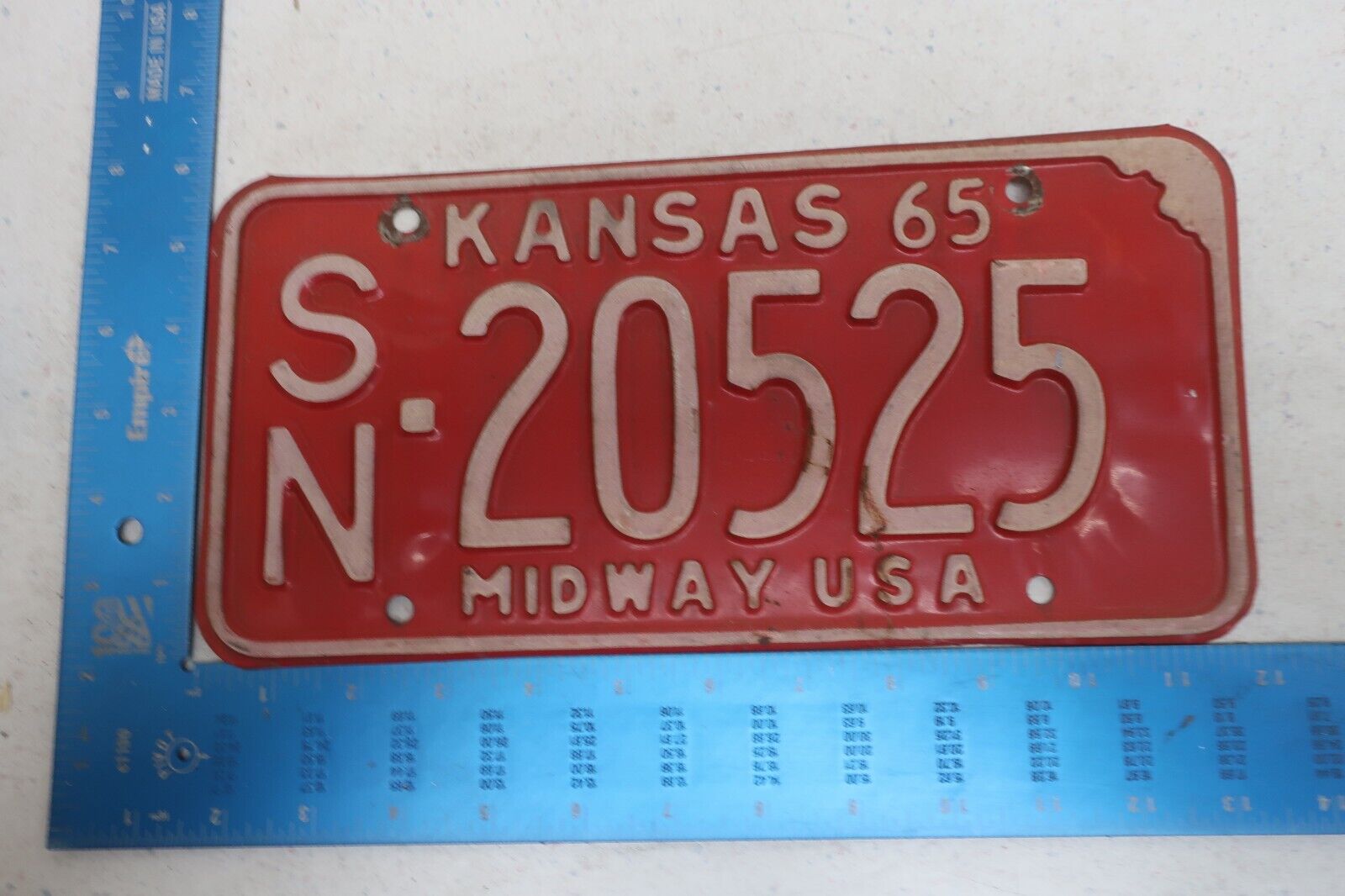 Kansas License Plate Tag 1965 65 KS Shawnee County SN 20525
