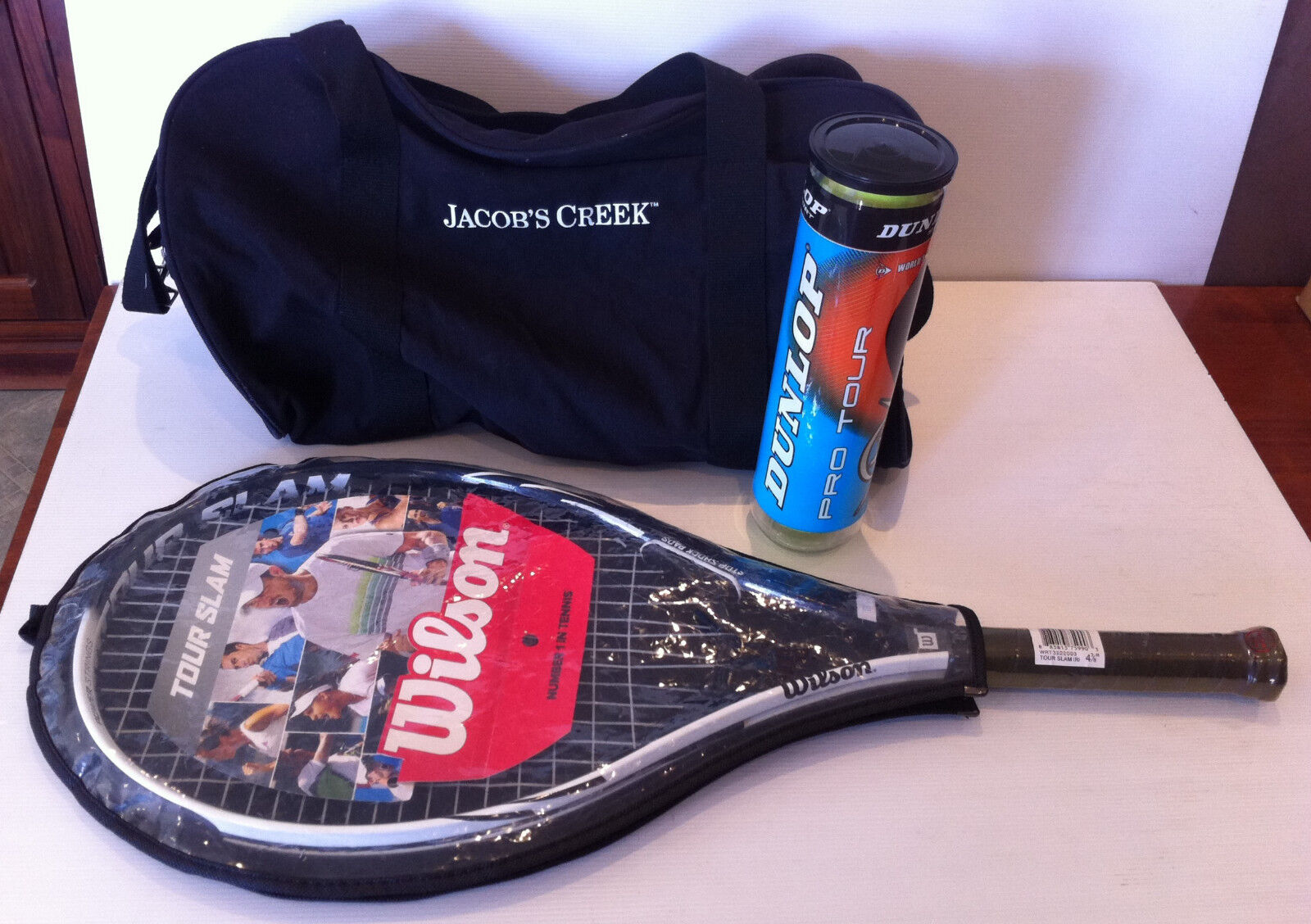 Australian Open Tennis Sports Bag & Dunlop Tennis Balls & Wilson Tennis Racquet
