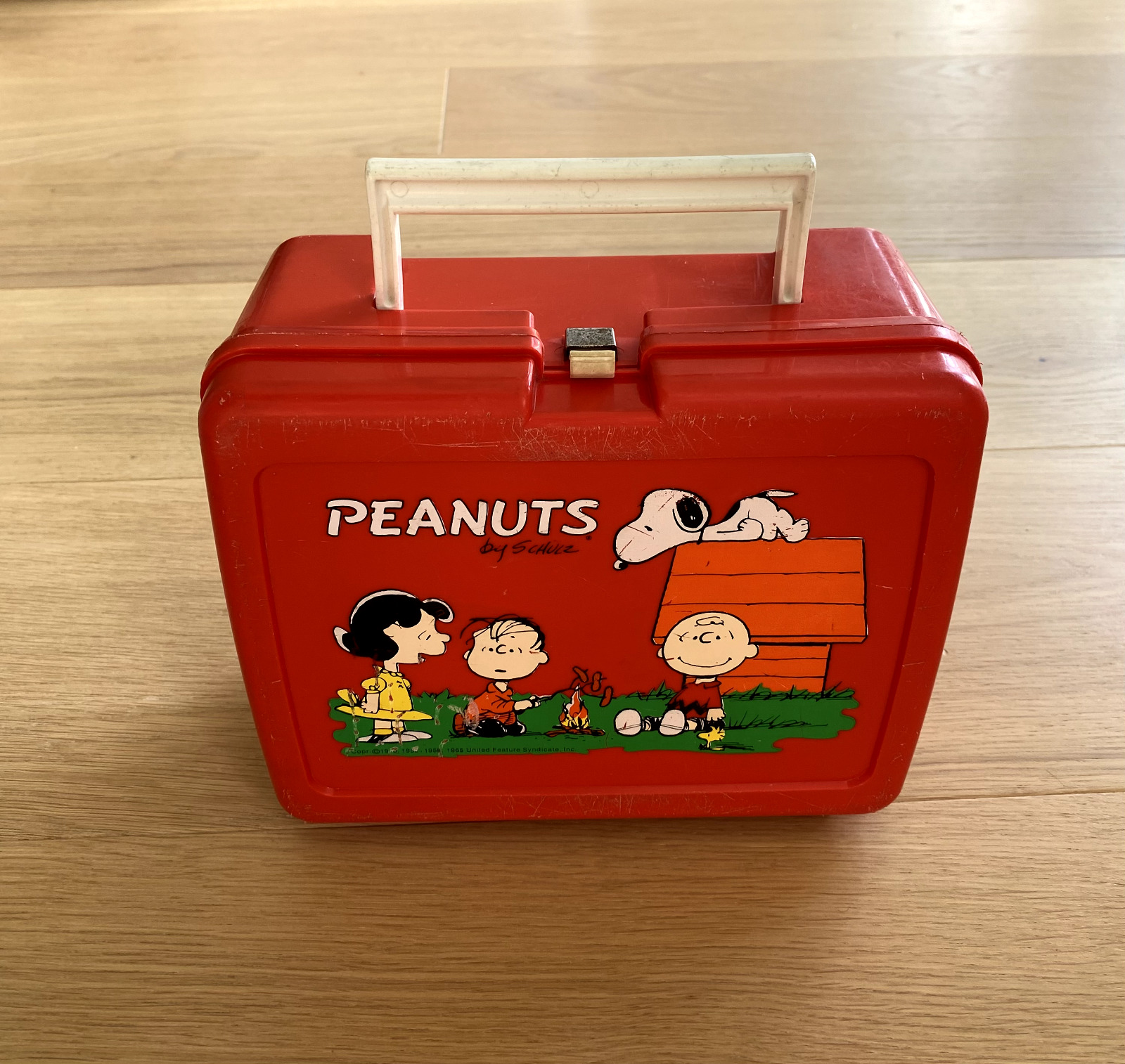Vintage 1965 Peanuts Red Lunch Box Without Thermos- Snoopy Charlie Brown - Cute
