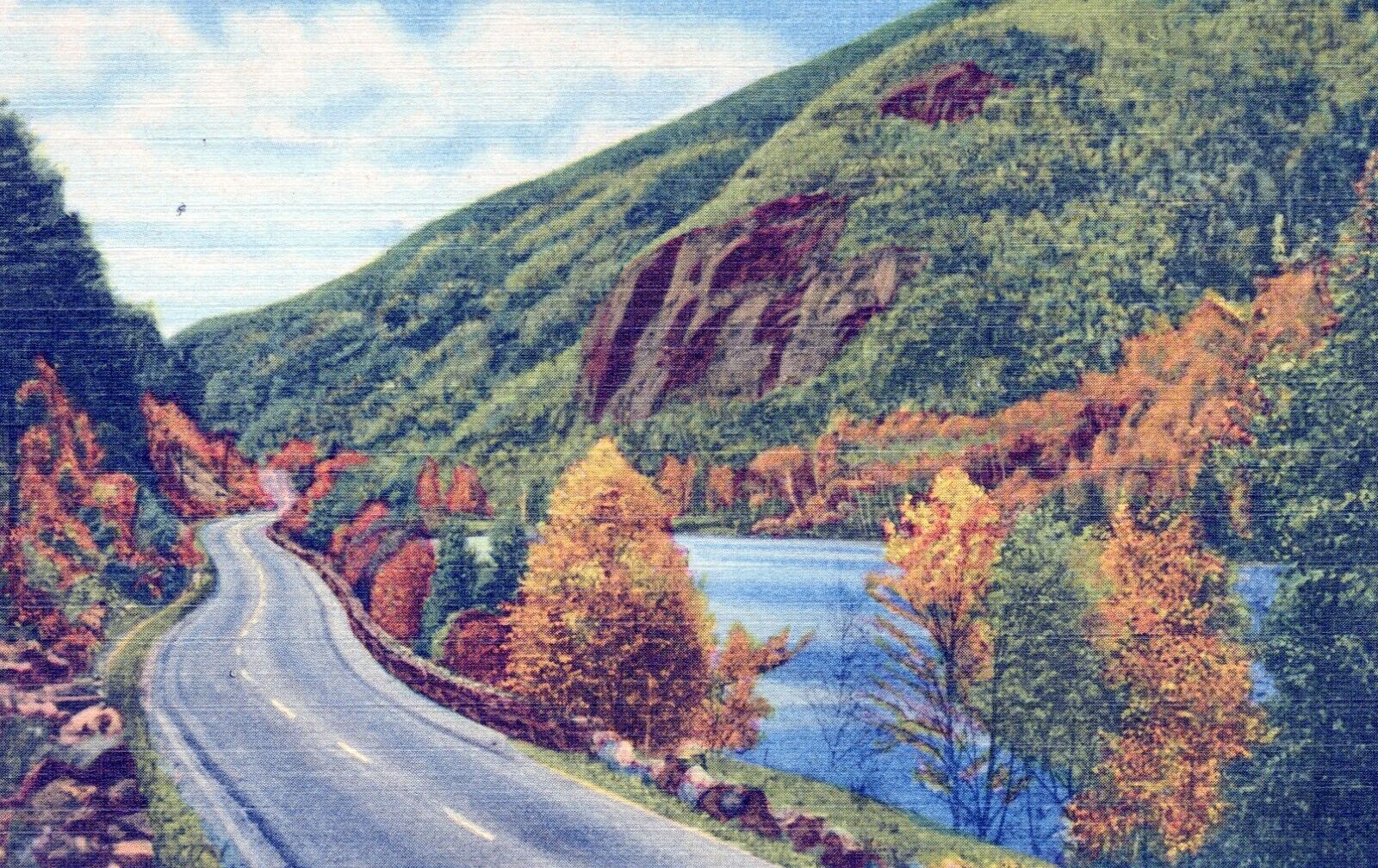 Upper Cascade Lake Adirondack Mountains New York Linen UNP Postcard