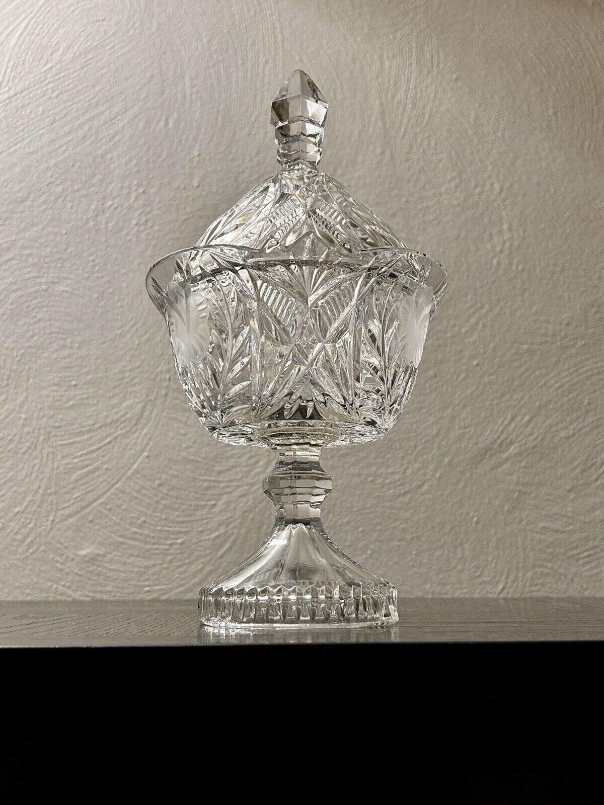 Vintage Crystal Apothecary Jar Embossed Satin Tulips Home Decor