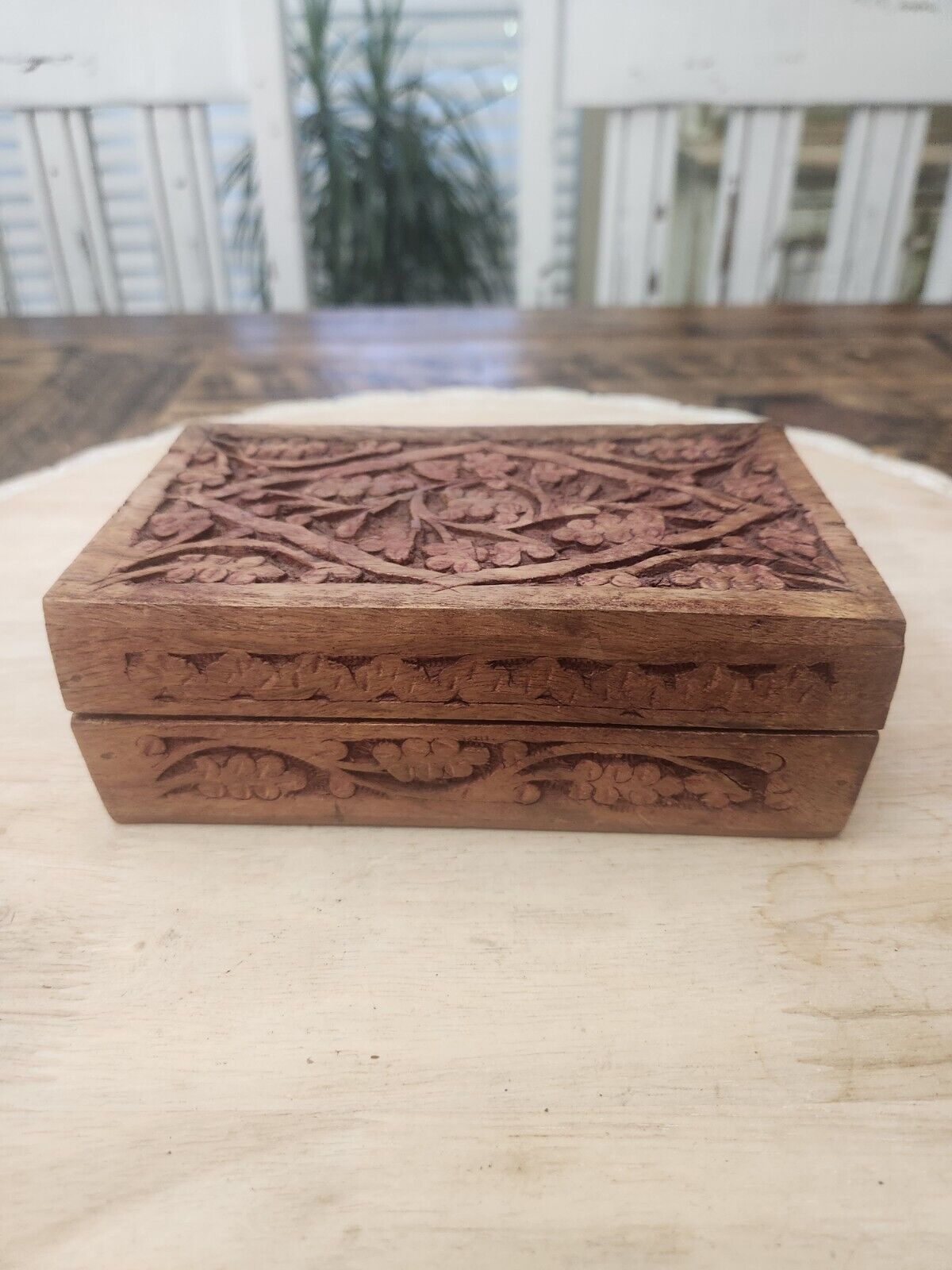 vintage hand carved wooden box
