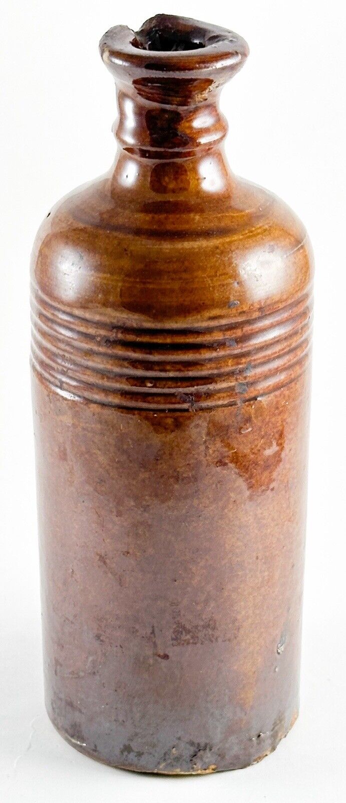 1830-50 Antique 7.75” Stoneware Master Ink Pourer Bottle Early Defined Pontil