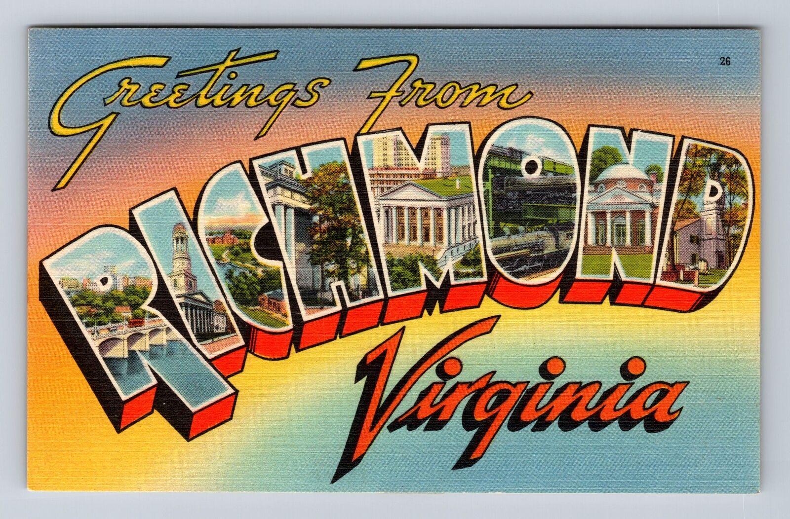 Richmond VA-Virginia, Scenic LARGE LETTER GREETING, Antique Vintage Postcard