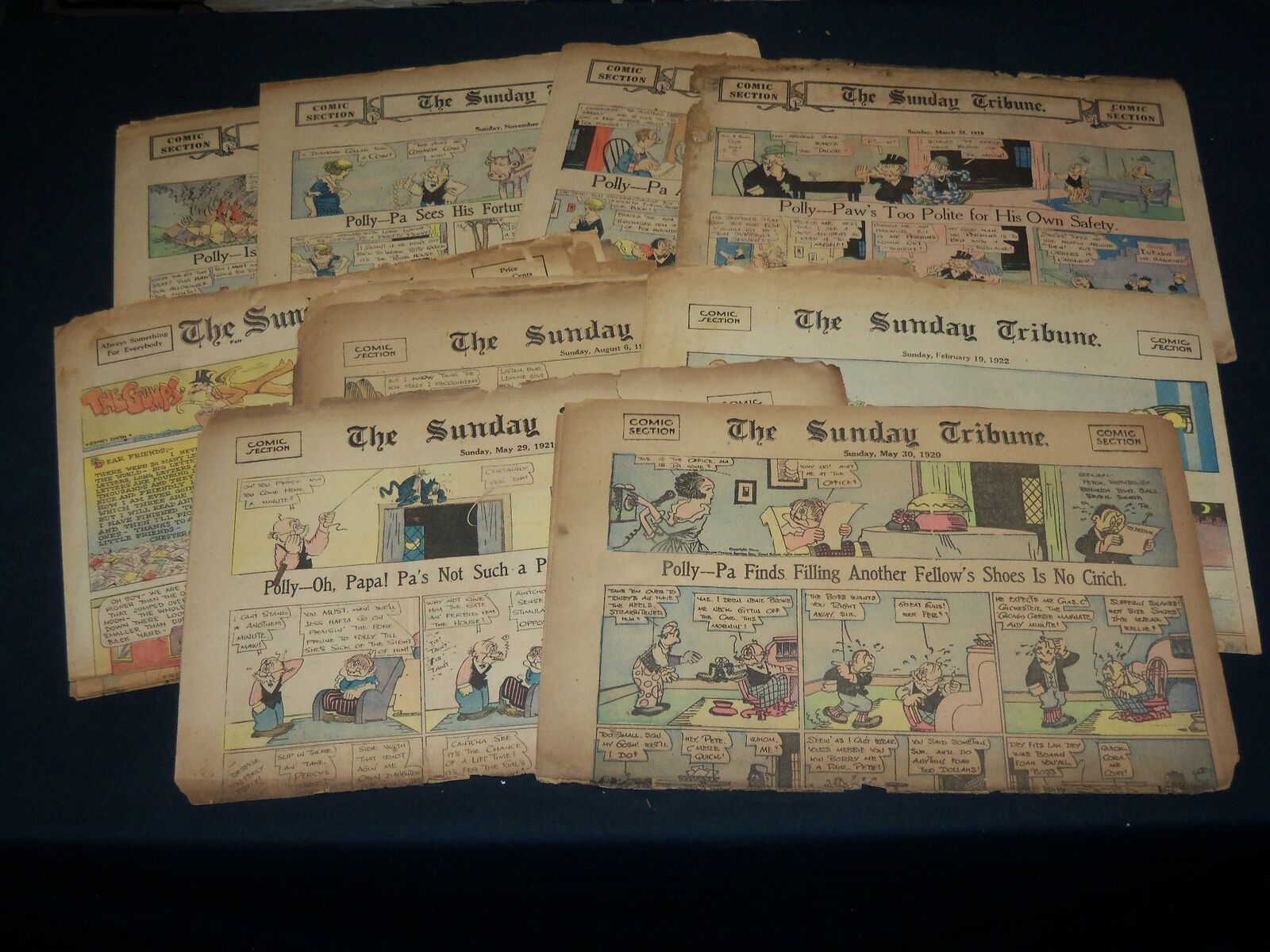 1919-1925 THE SUNDAY TRIBUNE NEWSPAPER COLOR COMICS SECTIONS LOT OF 15 - NP 5301