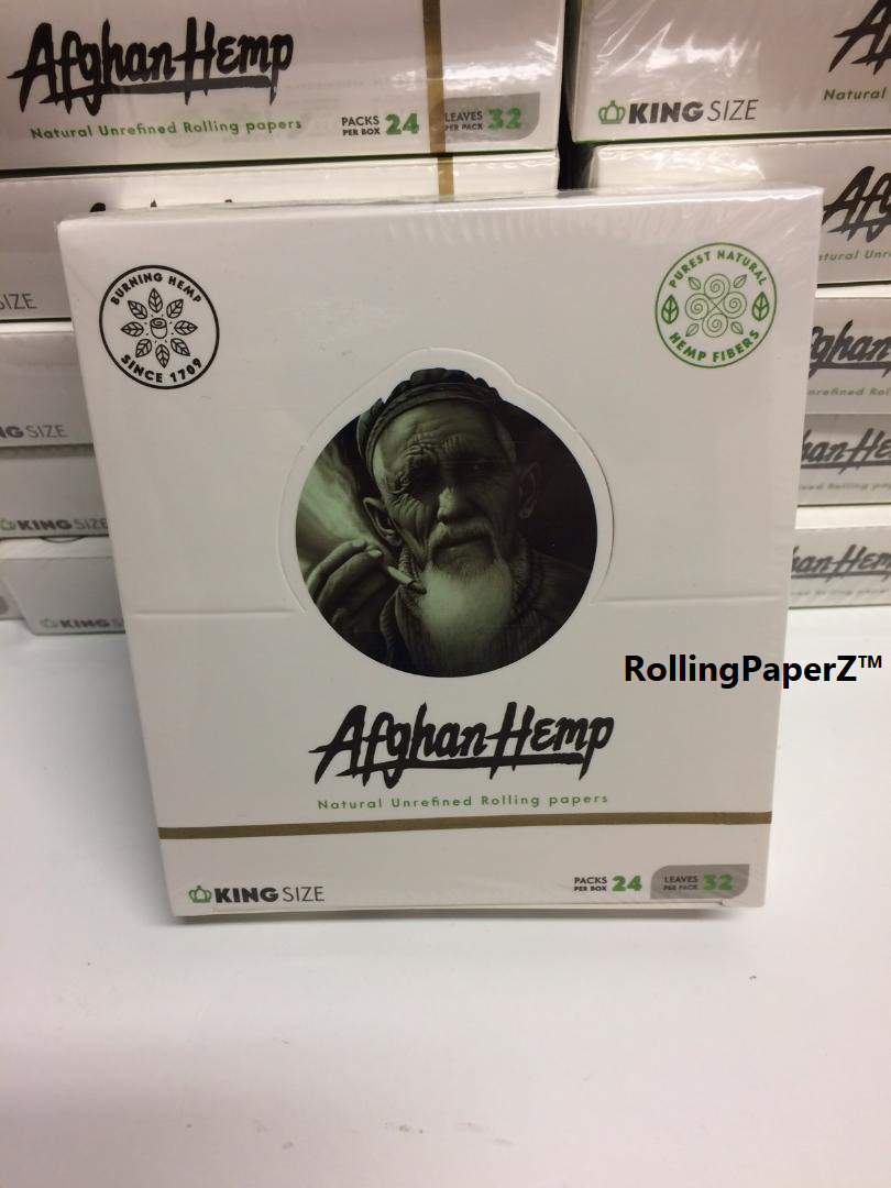 New AFGHAN HEMP KING SIZE Rolling Paper - FULL BOX - 24 PACKS - 32 LEAVES EACH
