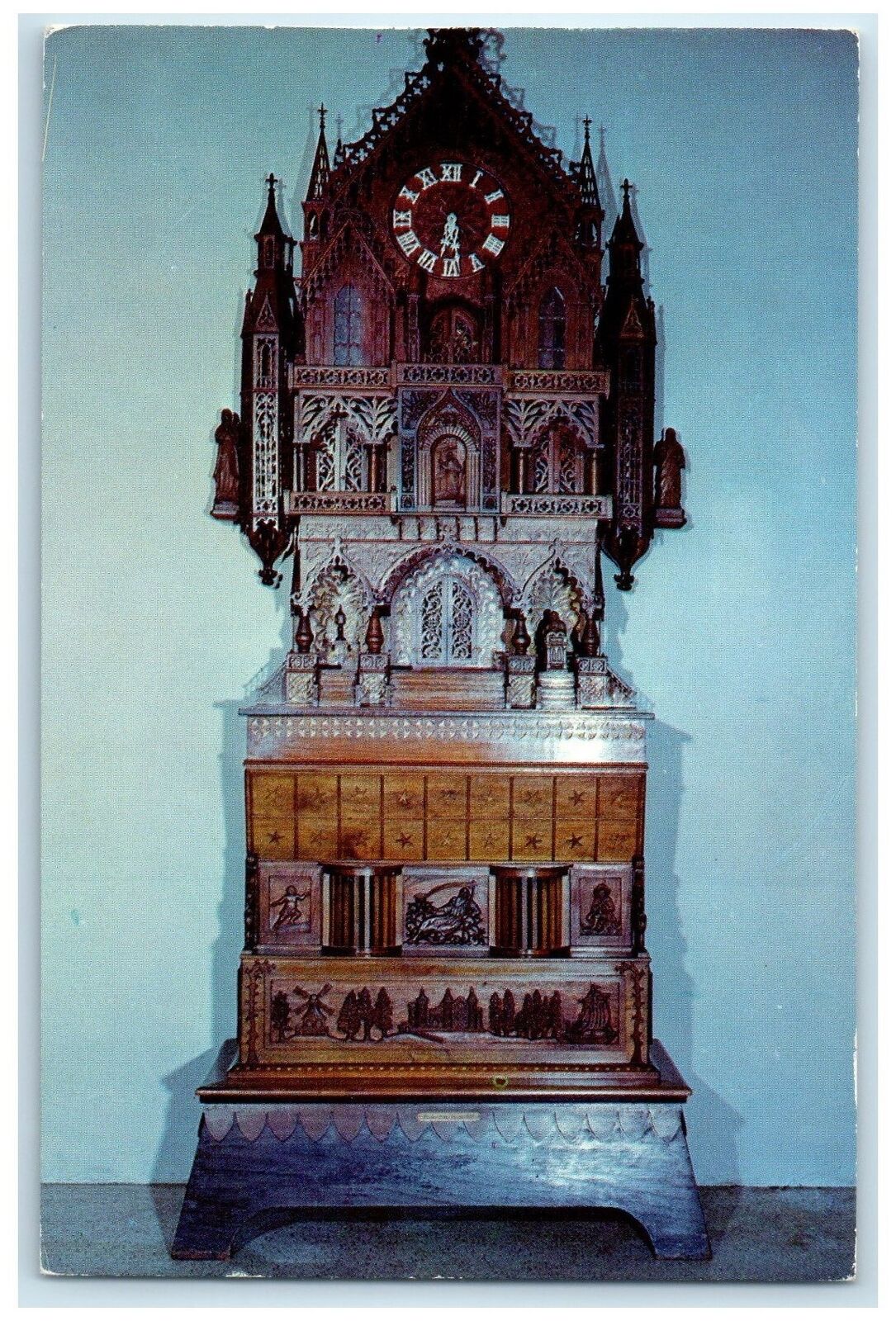 c1960's The Apostle's Parade Clock Gothic Cathedral Spillville Iowa IA Postcard