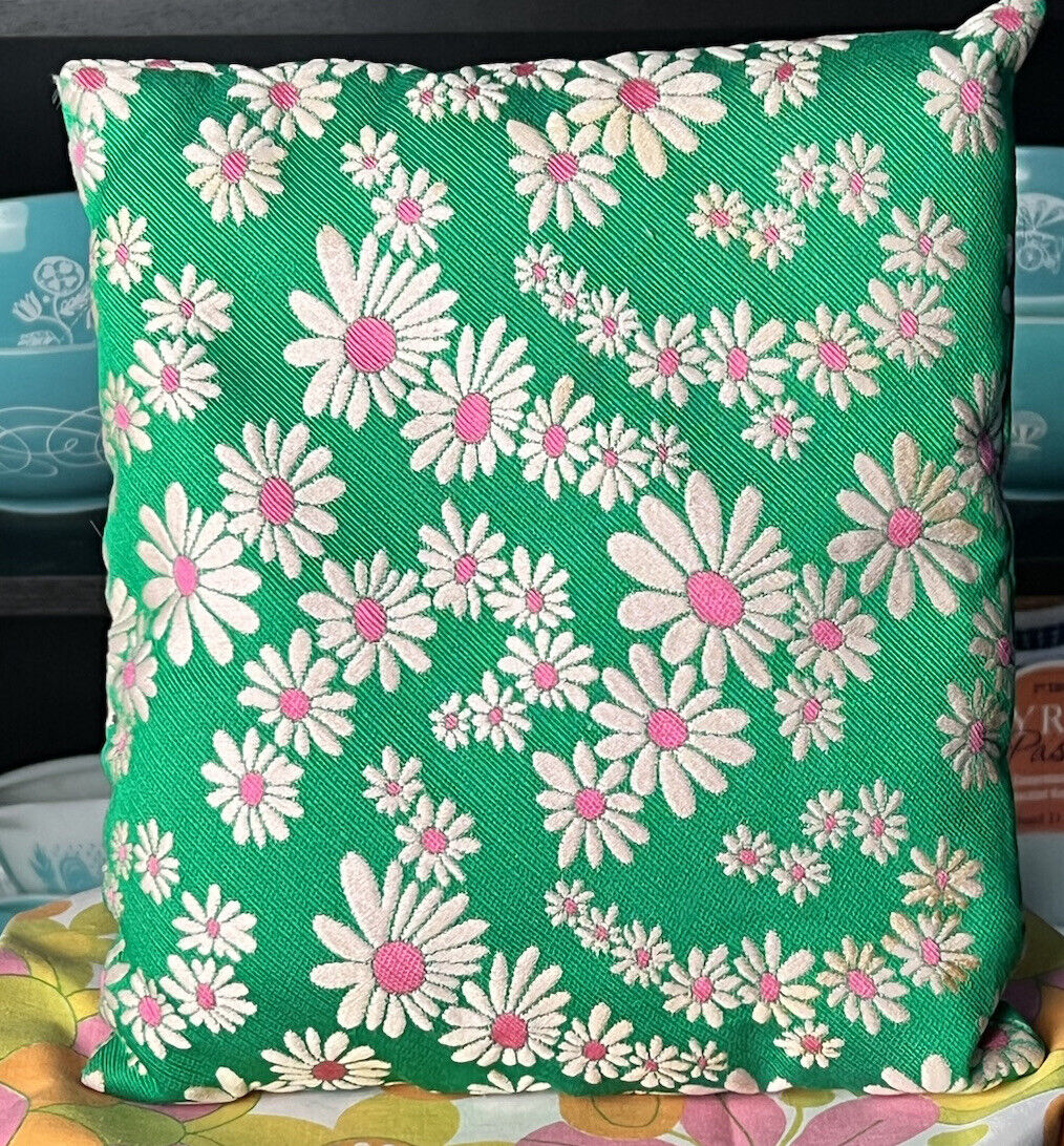 Spectacular Vintage 1960s Flower Power Daisy Throw Pillow-Incredible Colors