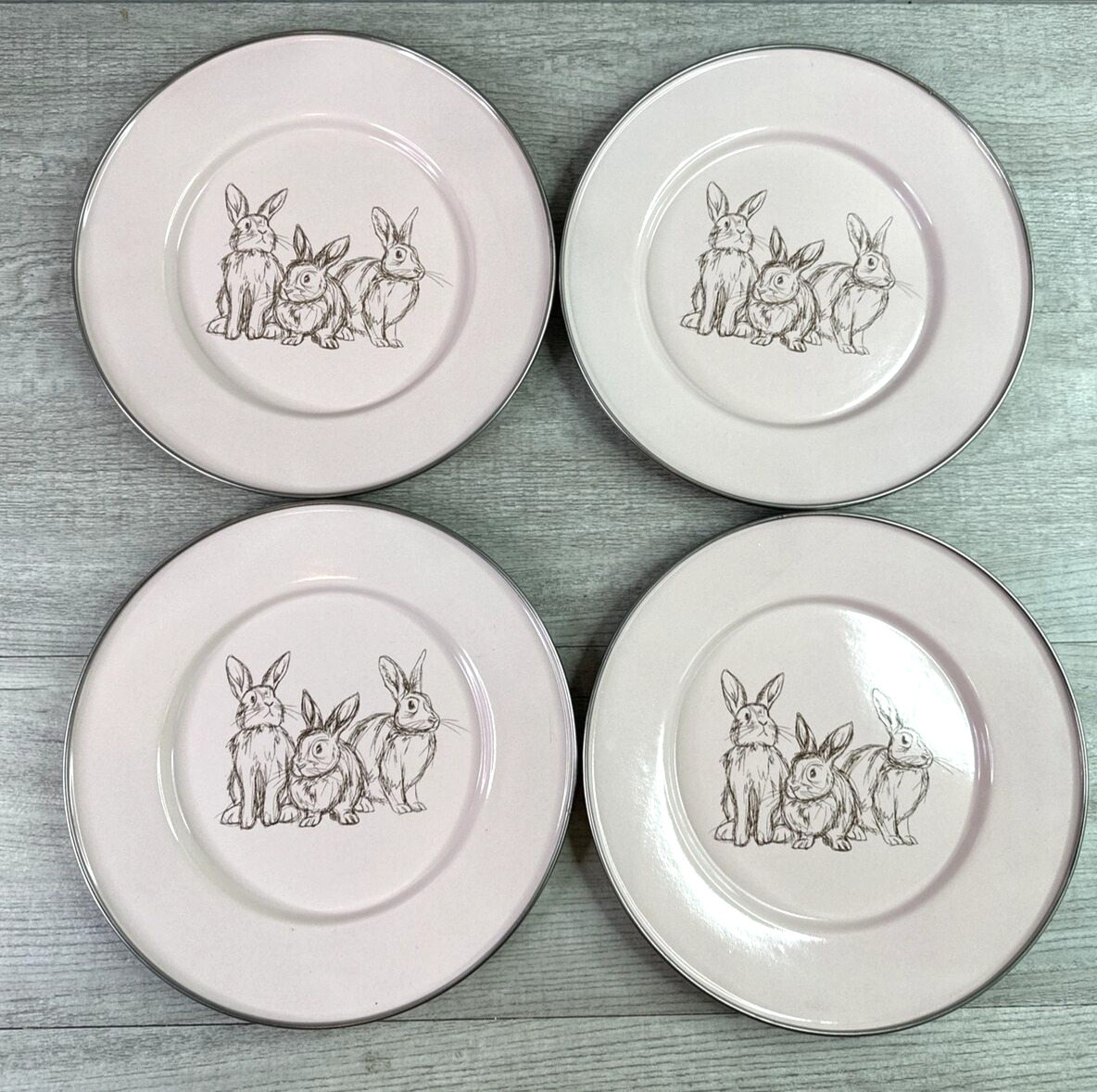 Lot Of 4 Golden Rabbit Child Plate 8.5 in Sandwich Plate Pink Bunny Plates