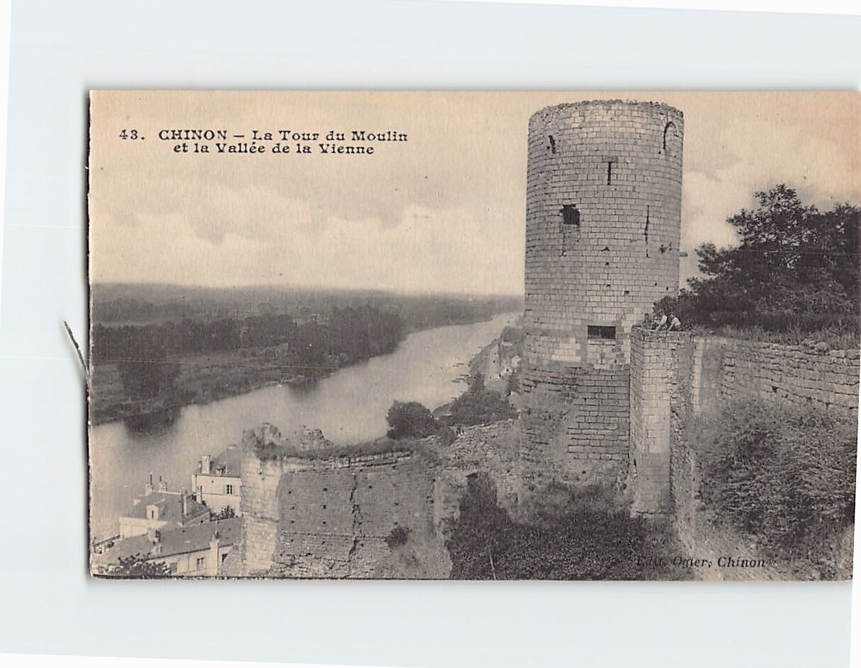 Postcard The Moulin Tower and River Vienne Chinon France