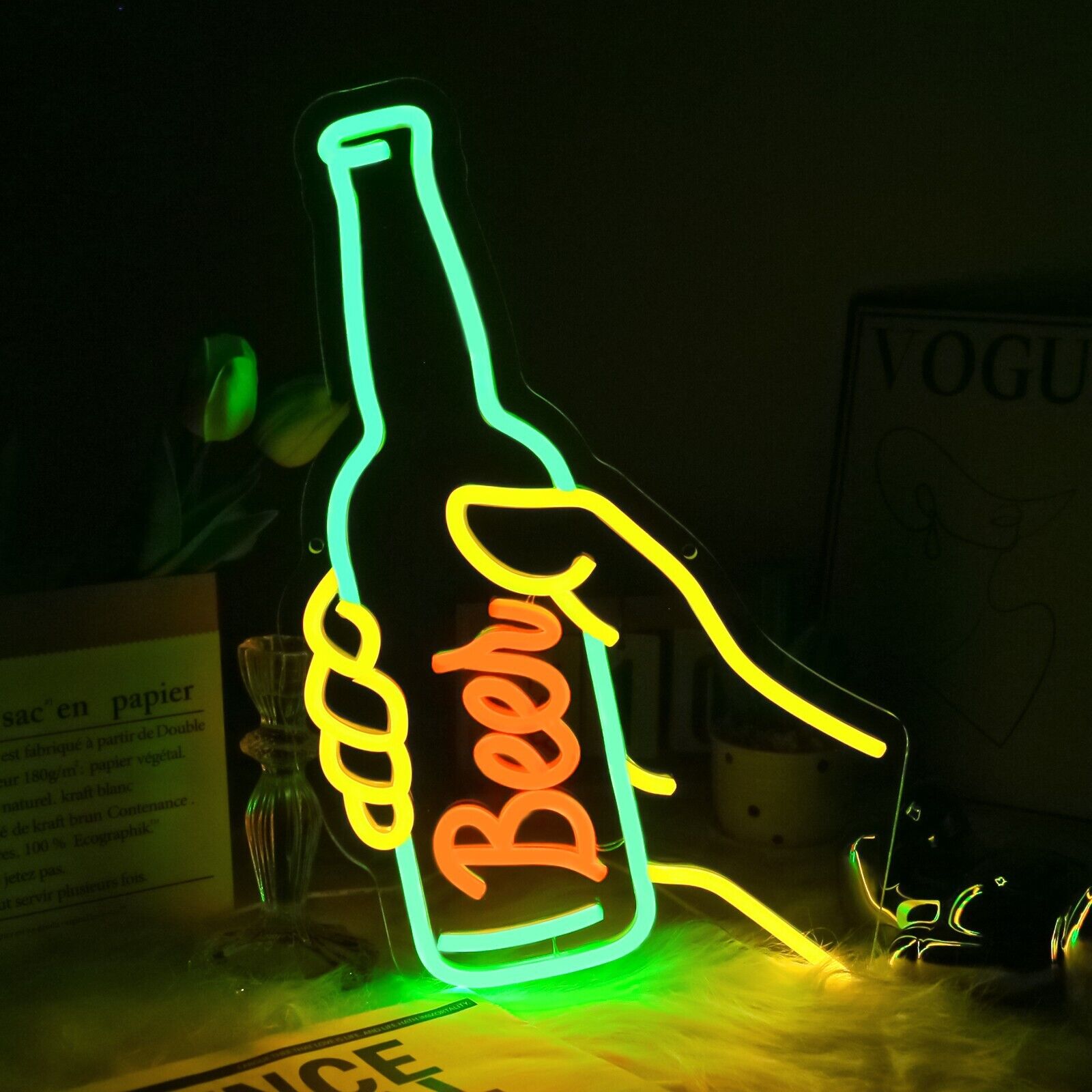 Neon Beer Sign, LED Bar Lights, Dimmable Wall Decor for Man Cave, Home Bar, Club