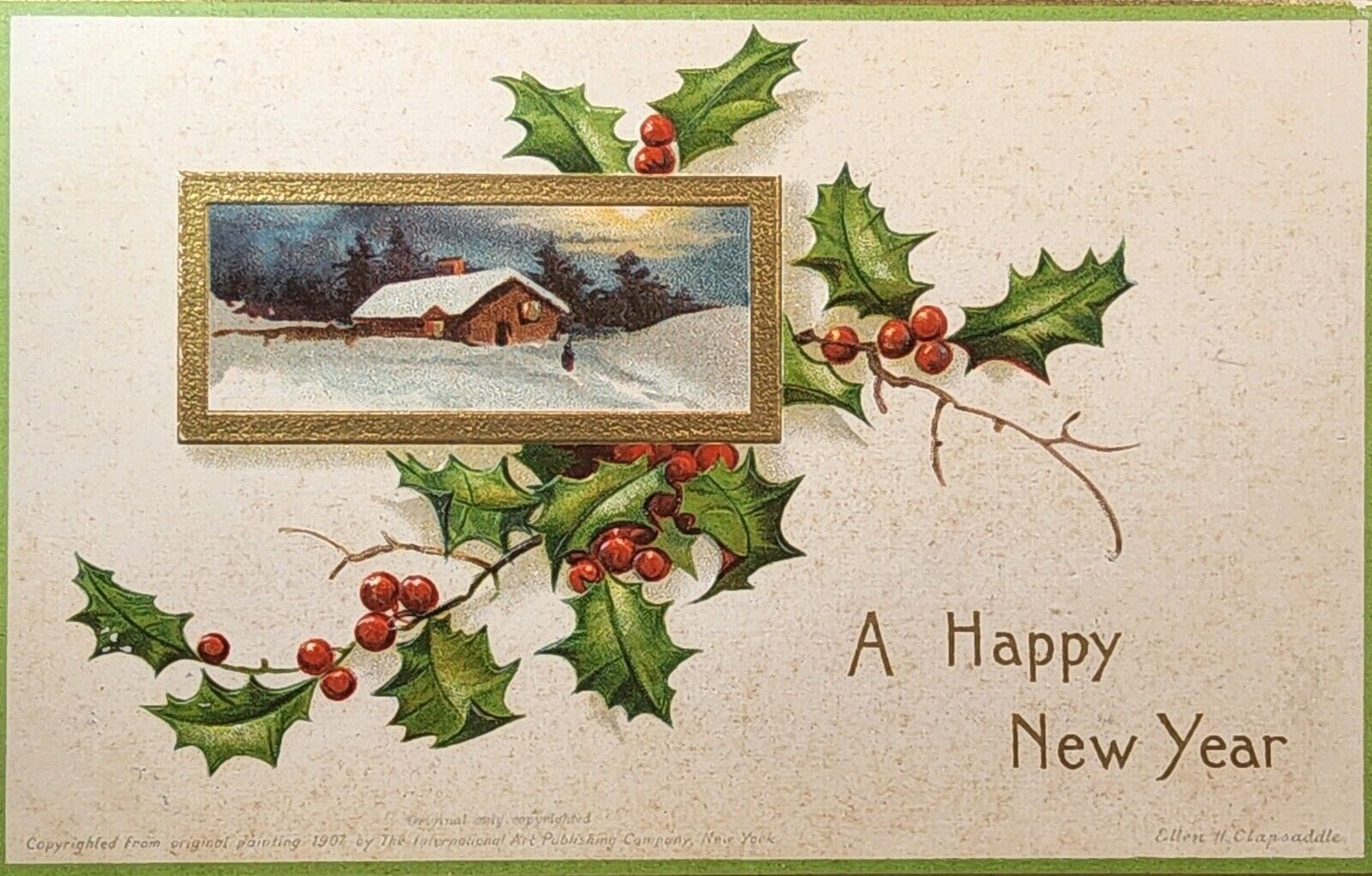 c1907 A Happy New Year Greetings Postcard ~ Artist: E. Clapsaddle ~ #-4840