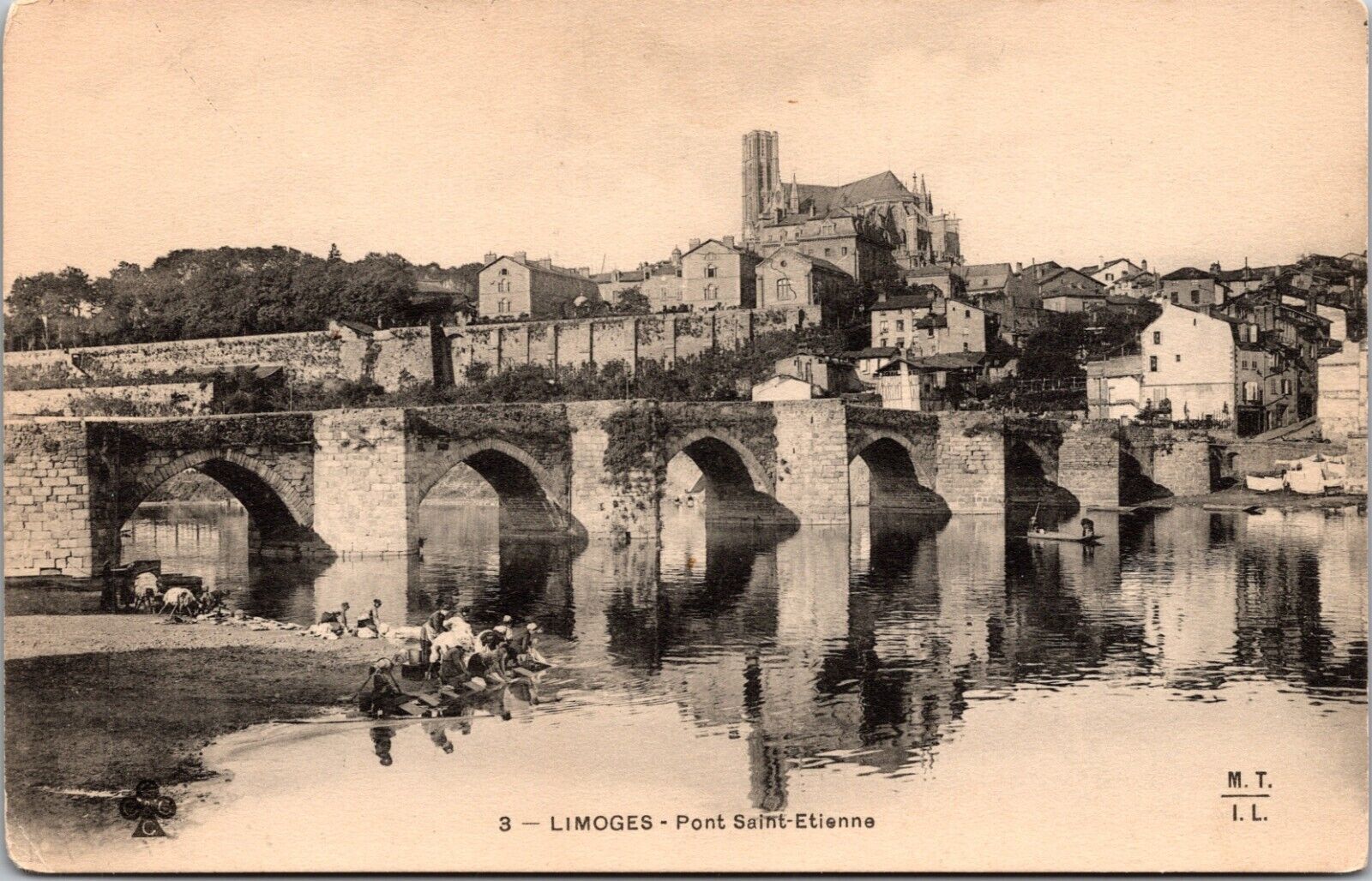 Limoges France Saint-Etienne Bridge Vintage Postcard