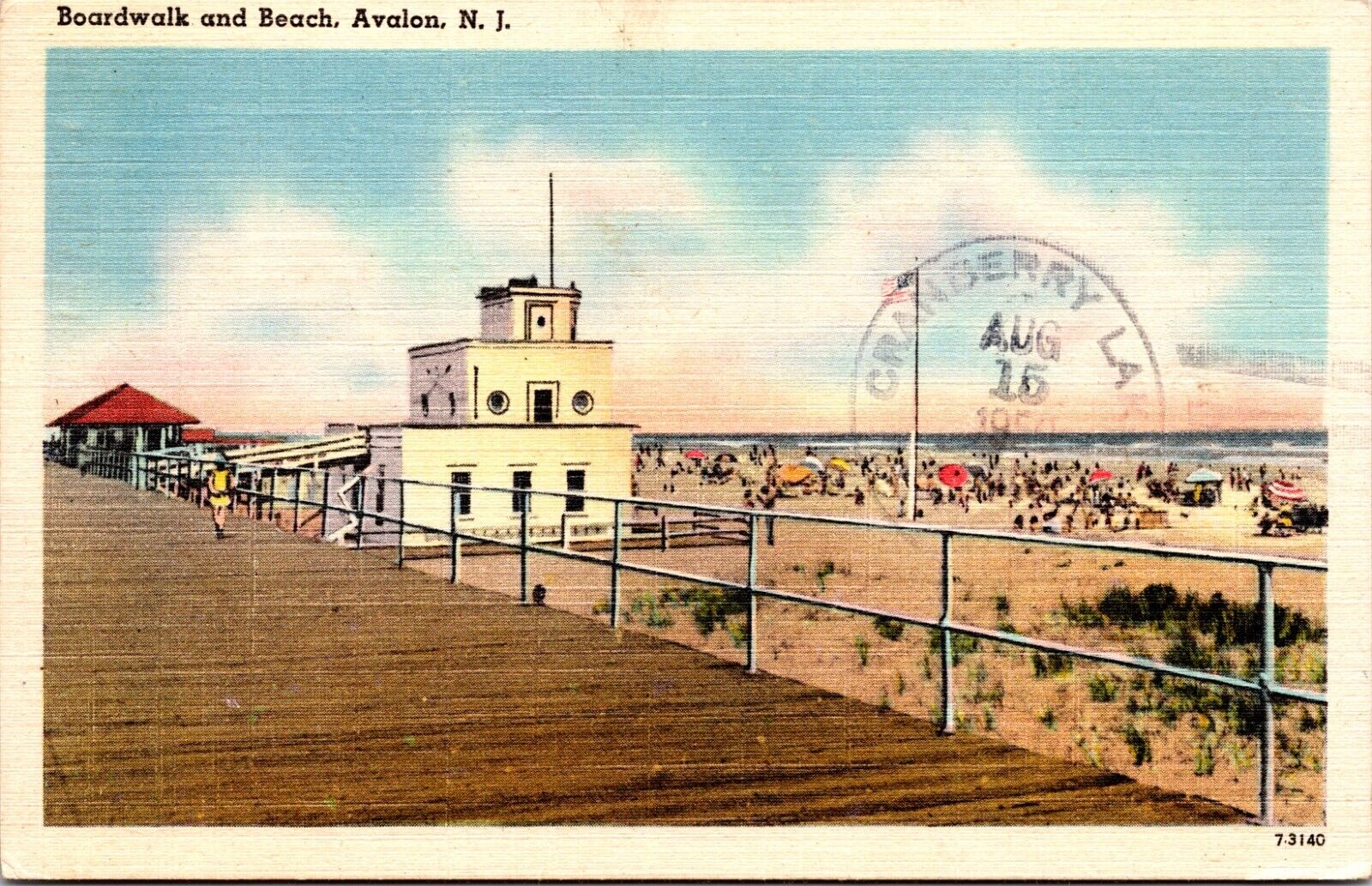 Postcard Avalon New Jersey - Boardwalk and Beach - Pmrk 1950