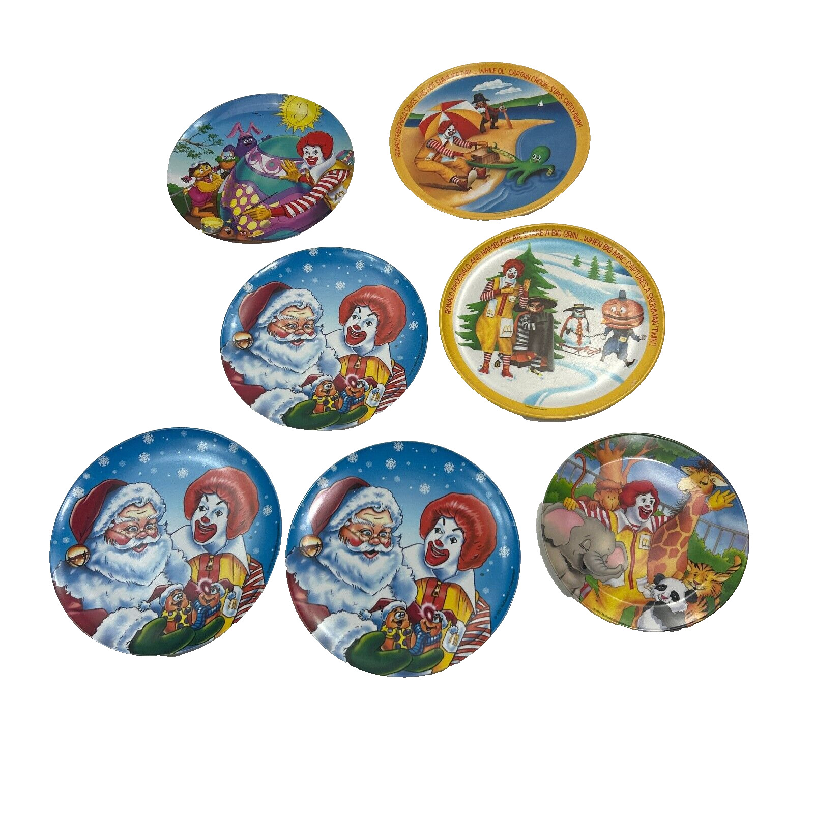 Vtg 90\'s McDonald\'s plates Christmas Santa lot 7 Duplicates
