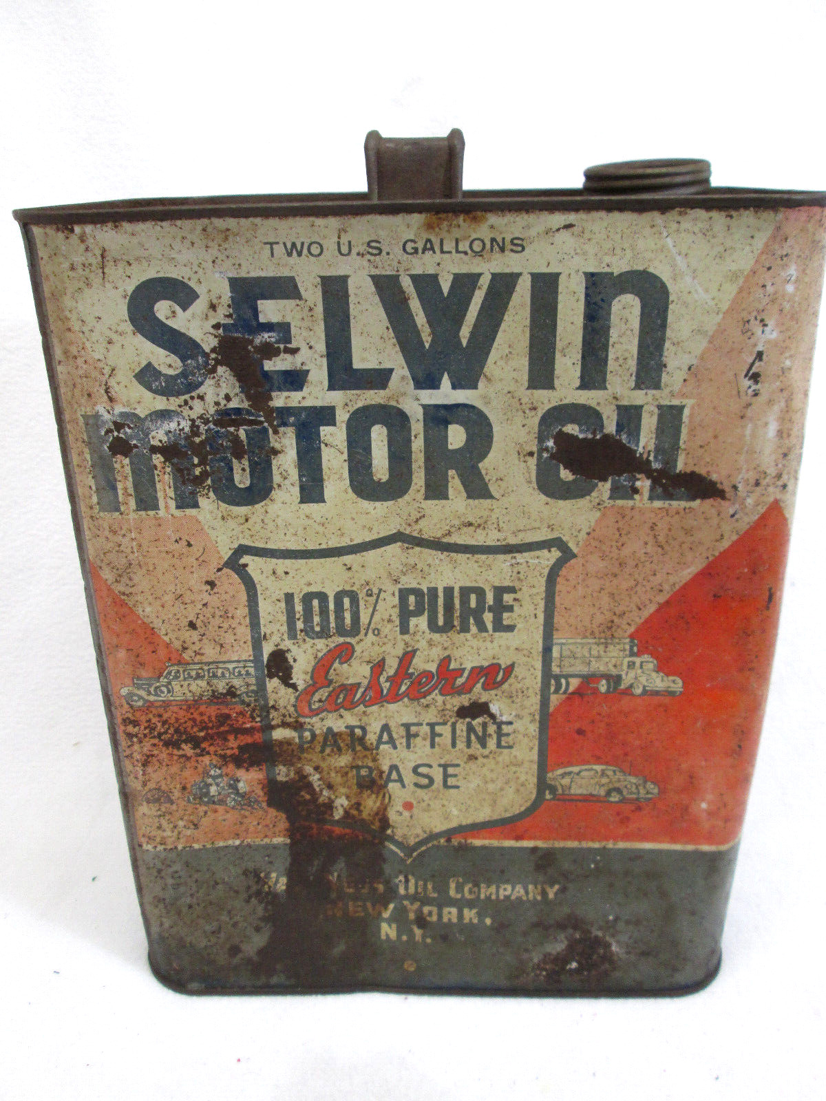 Vintage 1940's Selwin Motor Oil empty metal 2 gallon can