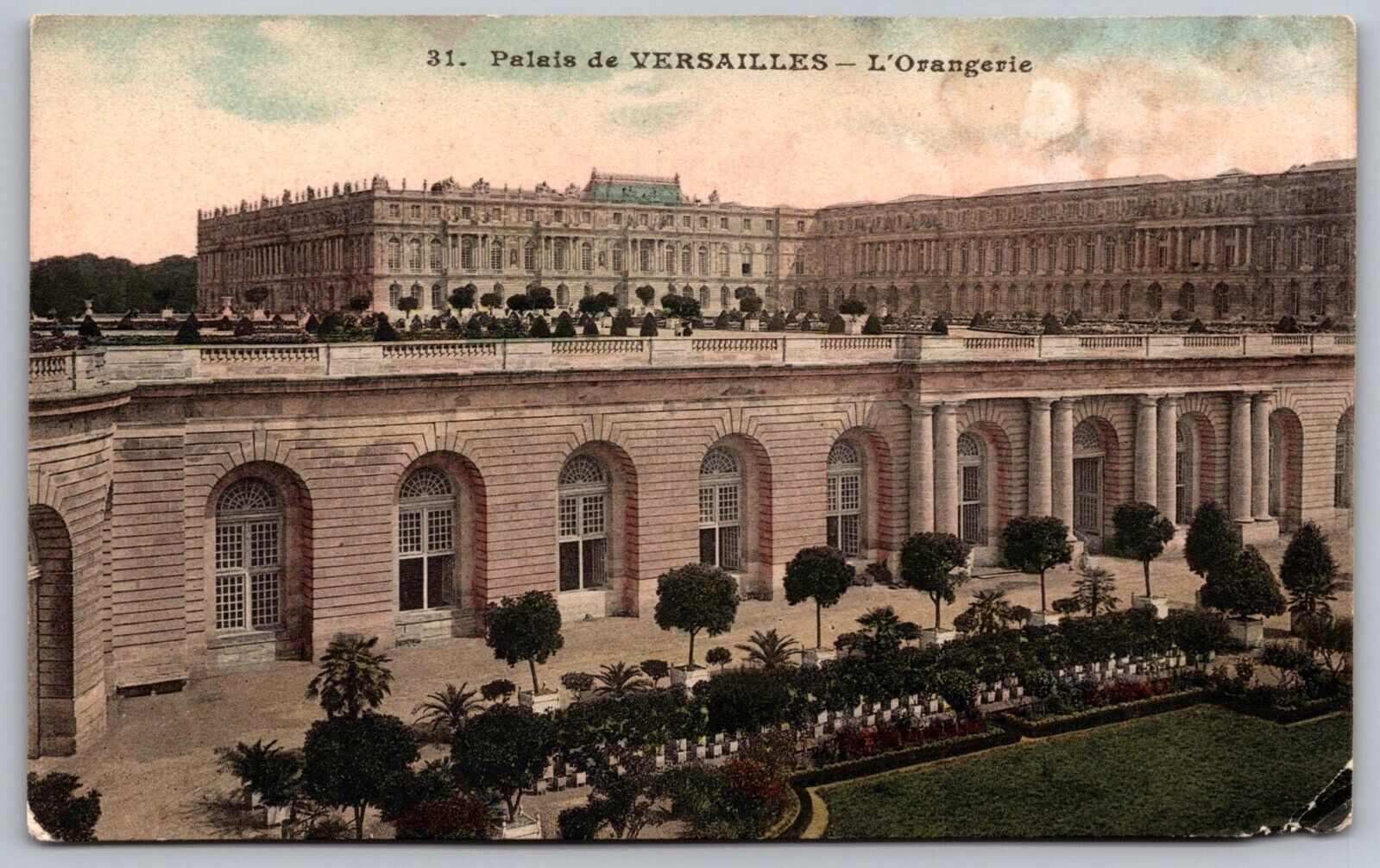 France Versailles Palace Birds Eye View Historic Flower Garden Vintage Postcard
