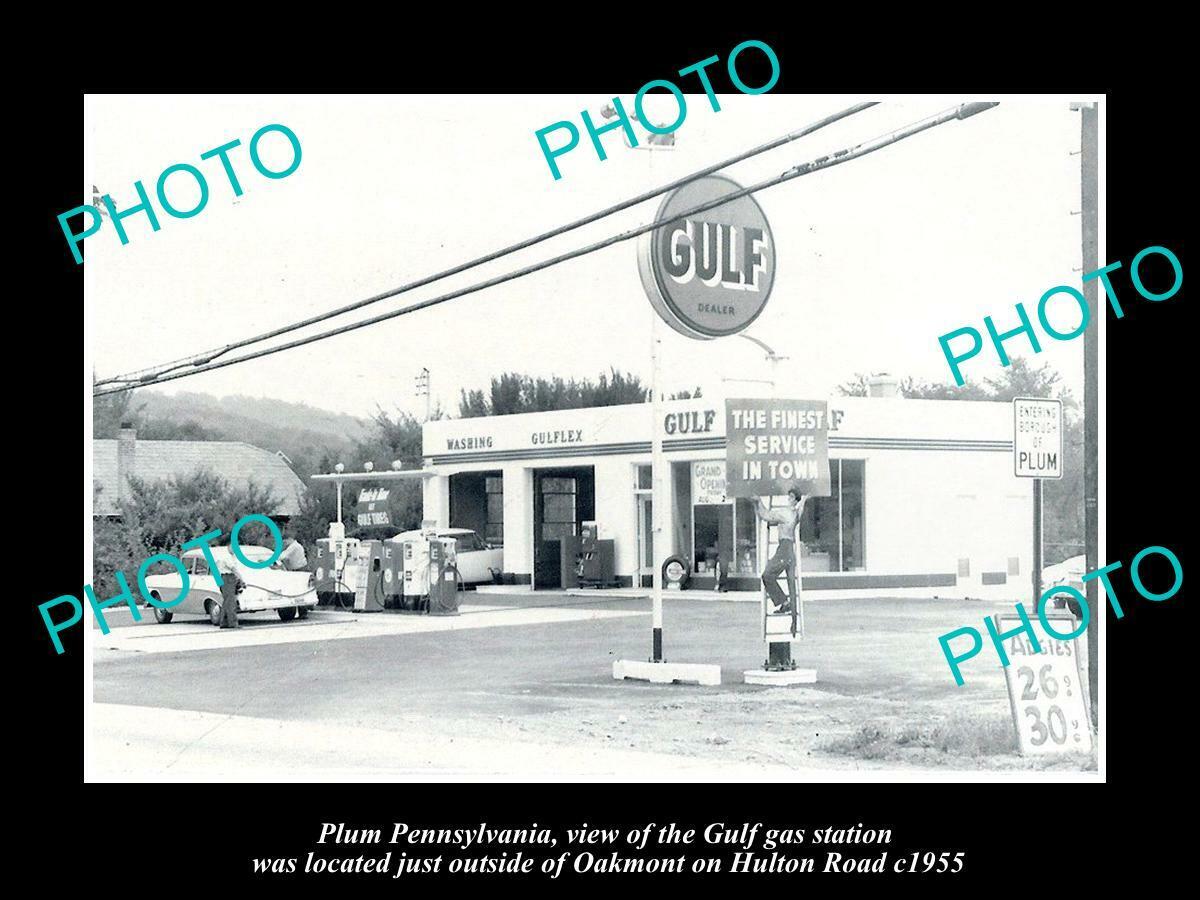 OLD 8x6 HISTORIC PHOTO OF PLUM PENNSYLVANIA THE GULF OIL GAS STATION c1955
