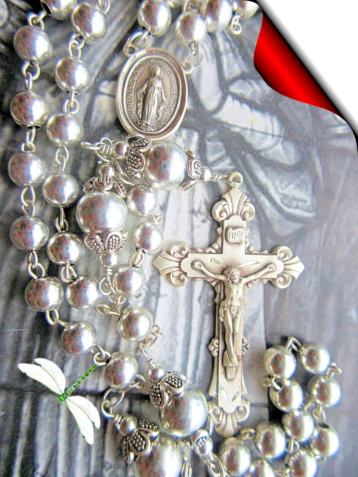 Vintage Estate Solid Sterling Silver  Rosary Blest Padre Pio