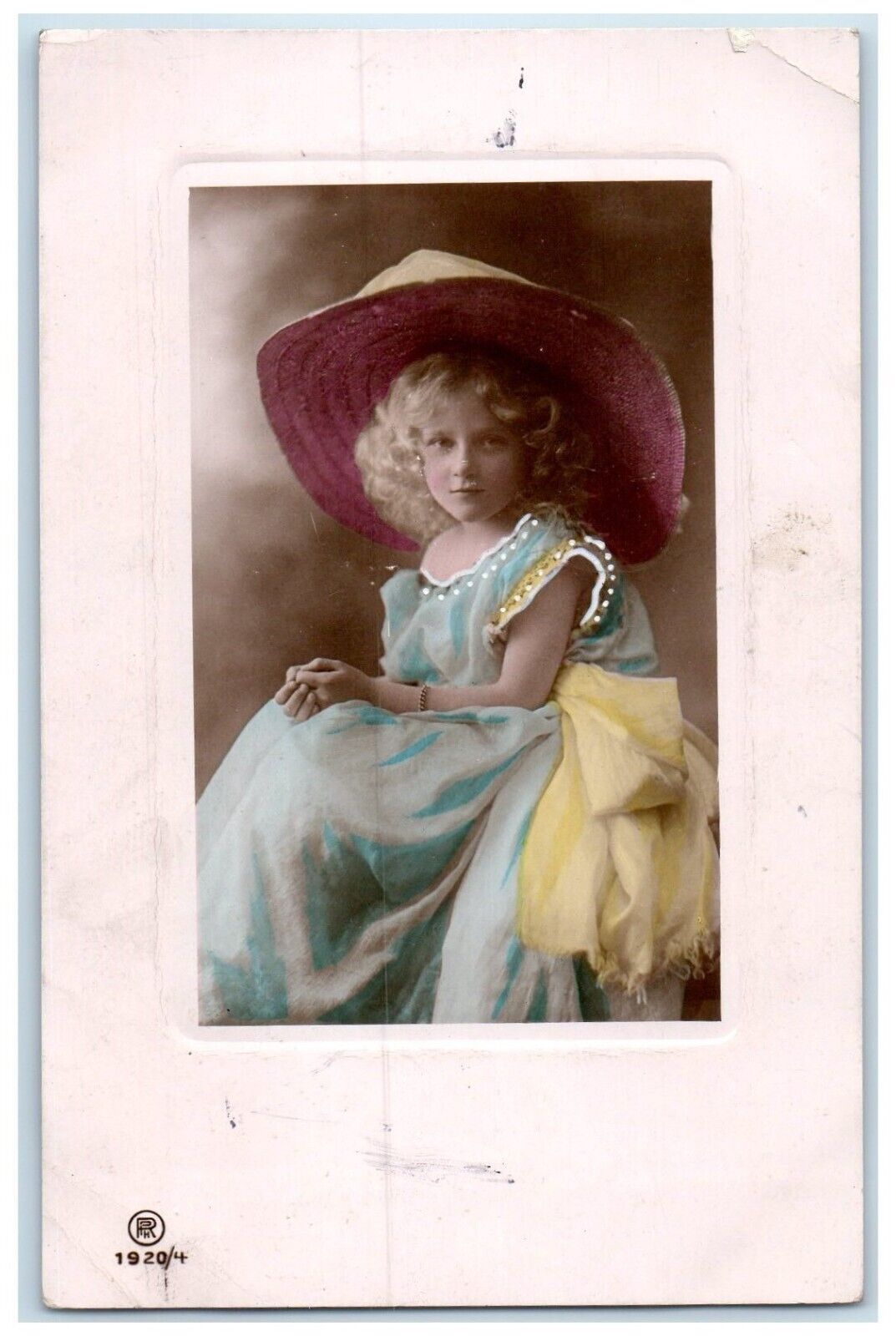 1910 Pretty Girl Big Hat Curly Hair Studio Black Diamond CA DPO Antique Postcard