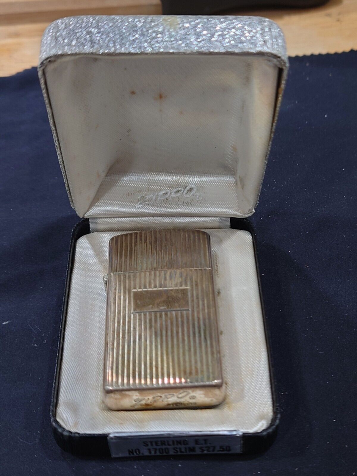 Vintage Zippo Sterling Silver No. 1700 Slim with Case