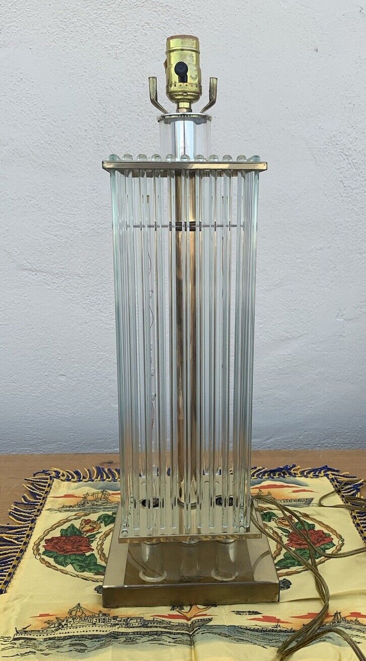 Mid Century Gaetano Sciolari for Lightolier Brass and Glass Rods Table Lamp