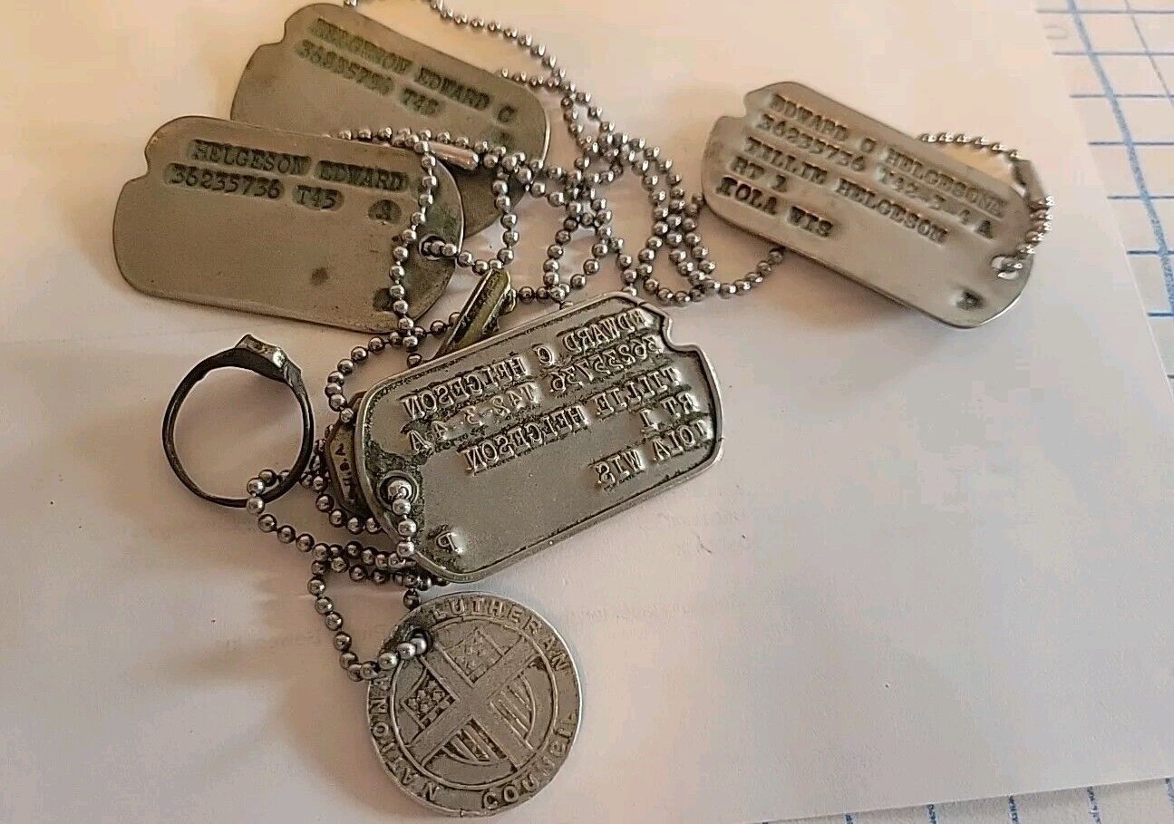 Vtg WWII 2 Matching Pairs 1 Early One Late Dog Tags Bonus Item On Chains
