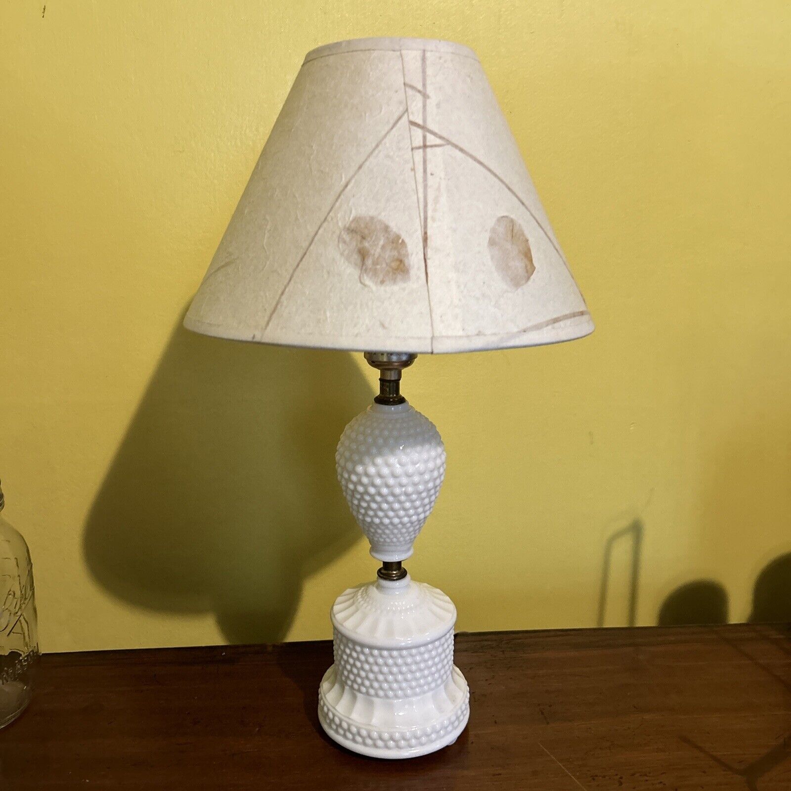 Vintage White Milk Glass Hobnail Table Lamp Electric 12” Tall