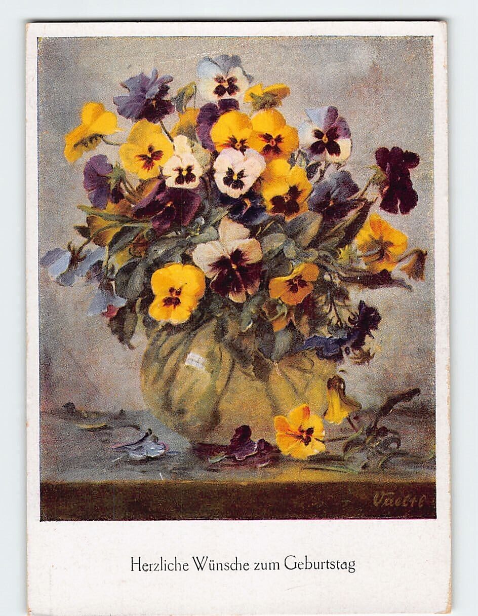 Postcard Herzliche Wünsche zum Geburtstag with Flowers Painting