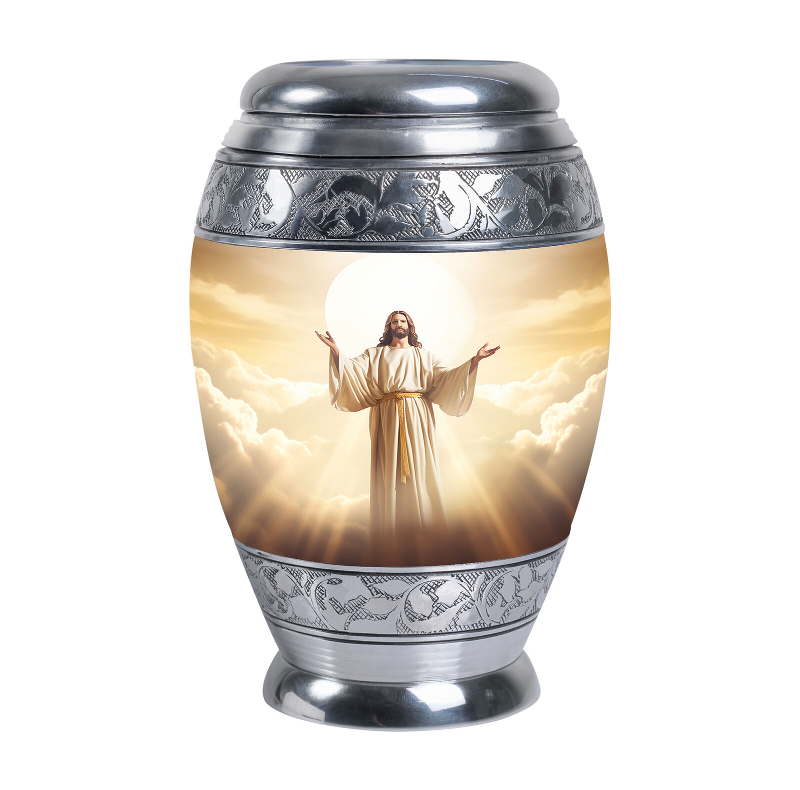 Large Urn Jesus Christ In Front Of The Holy Cross In The Sky (10 Inch) Large Urn