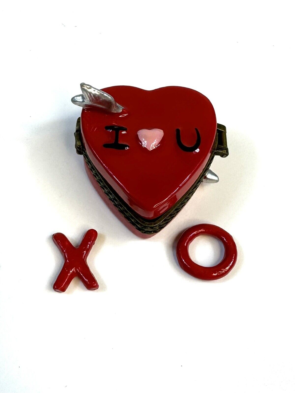 Porcelain Hinged Trinket Box Red Heart I Love You Cupid Arrow X And O Trinkets