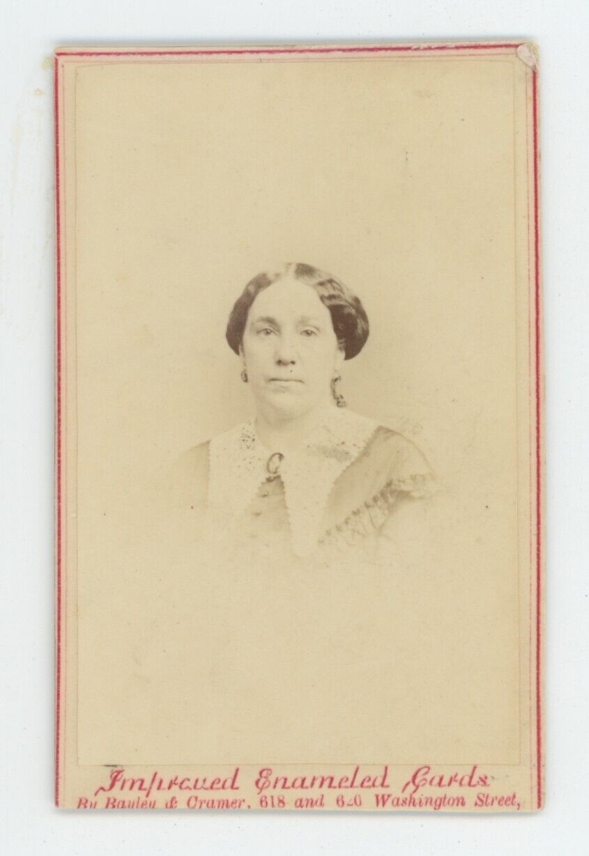 Antique CDV c1870s Lovely Woman in Dress Improved Enameled Cards Bayley & Cramer