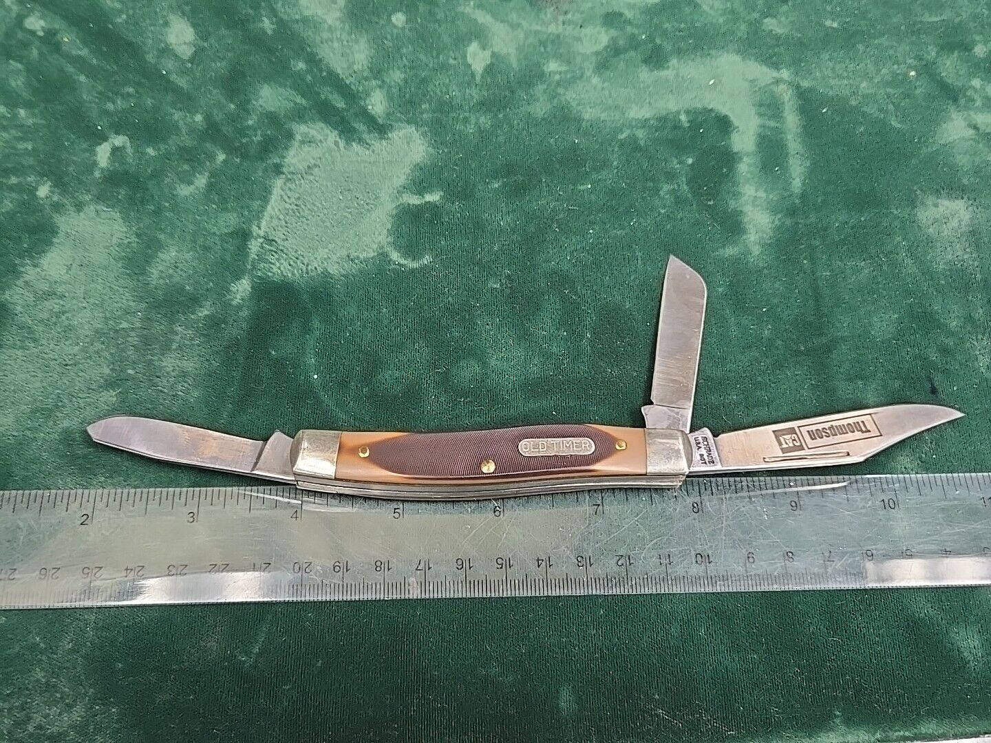 VINTAGE SCHRADE OLD TIMER Thompson Caterpillar 3 BLADE POCKET KNIFE U.S.A. E224
