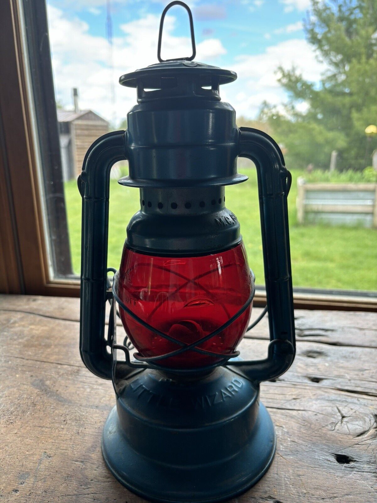 RARE Dietz Little Wizard  Kerosene Oil Lantern Embossed NY USA RED Globe
