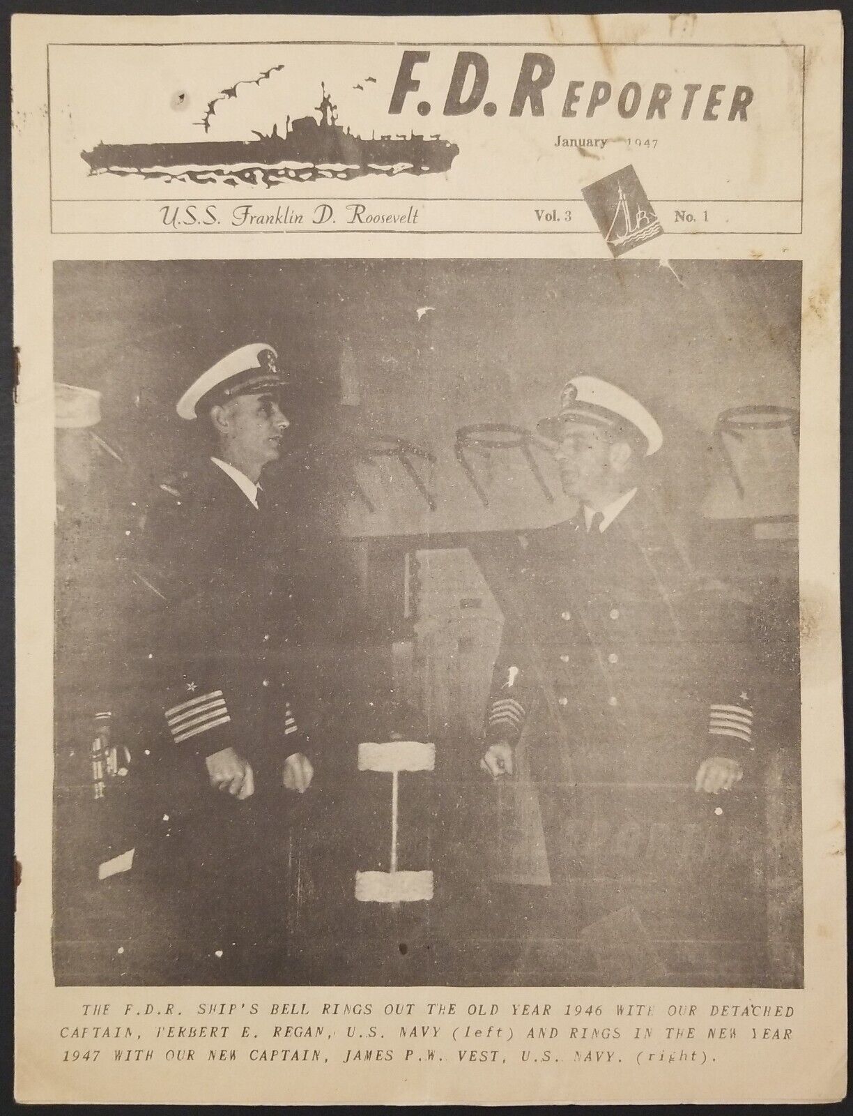 1947 USS Franklin Roosevelt FDR Reporter Crew News Print Newsletter Navy January