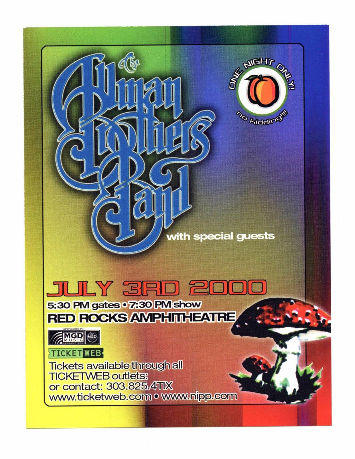 Allman Brothers Band Postcard Ad back 2000 Red Rock Amphitheatre