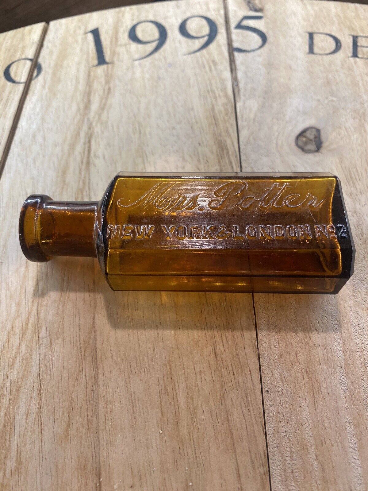 DEEP AMBER MRS POTTER 1890’s Bottle - Strong Embossing